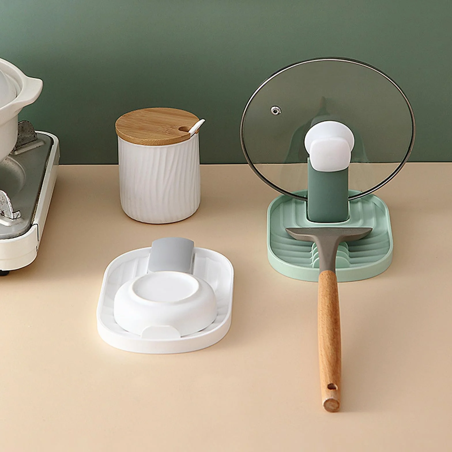 Repose Cuillère Cuisine, Support Couvercle, Porte-Ustensiles pour Cuisinière (Blanc)