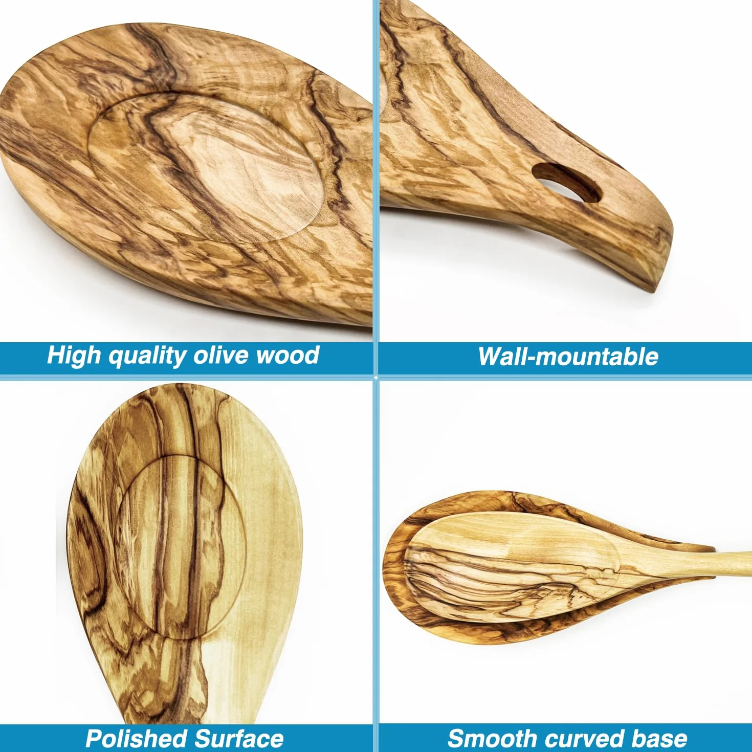 Repose Cuillère en Noyer, Porte-cuillère en Bois Résistant à la Chaleur pour Cuisinière