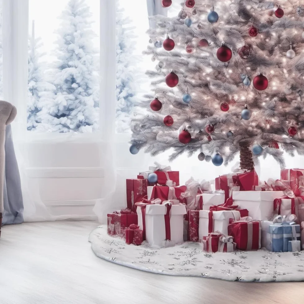 Jupe de Sapin de Noël 120cm, Tapis de Sapin de Noel, Grande Flocon de Neige Argent Cache Pied, Couvre-Pied d'arbre