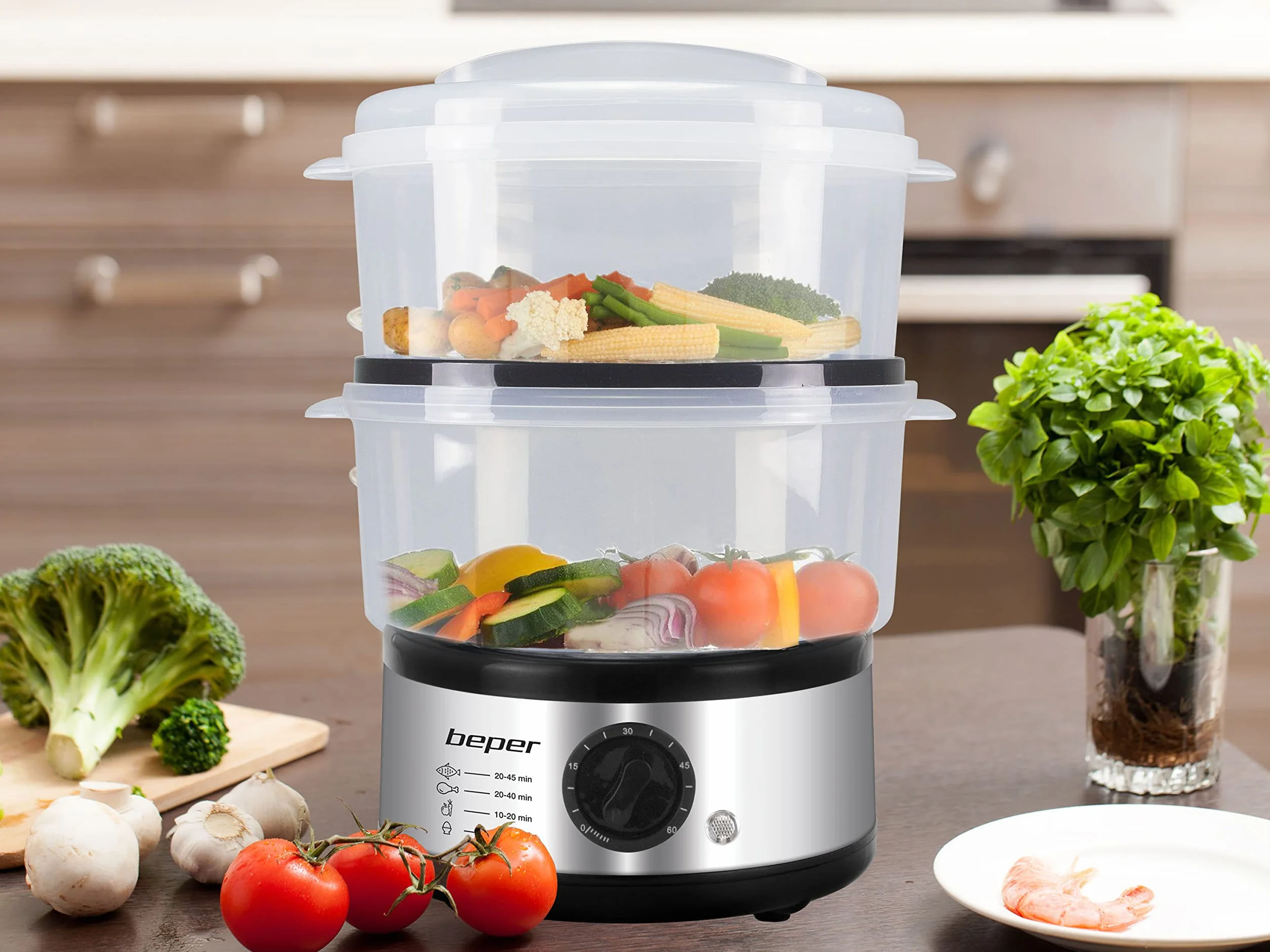 BEPER BC.261 Cuiseur Vapeur 5 Litres avec Minuteur Électrique Sans BPA