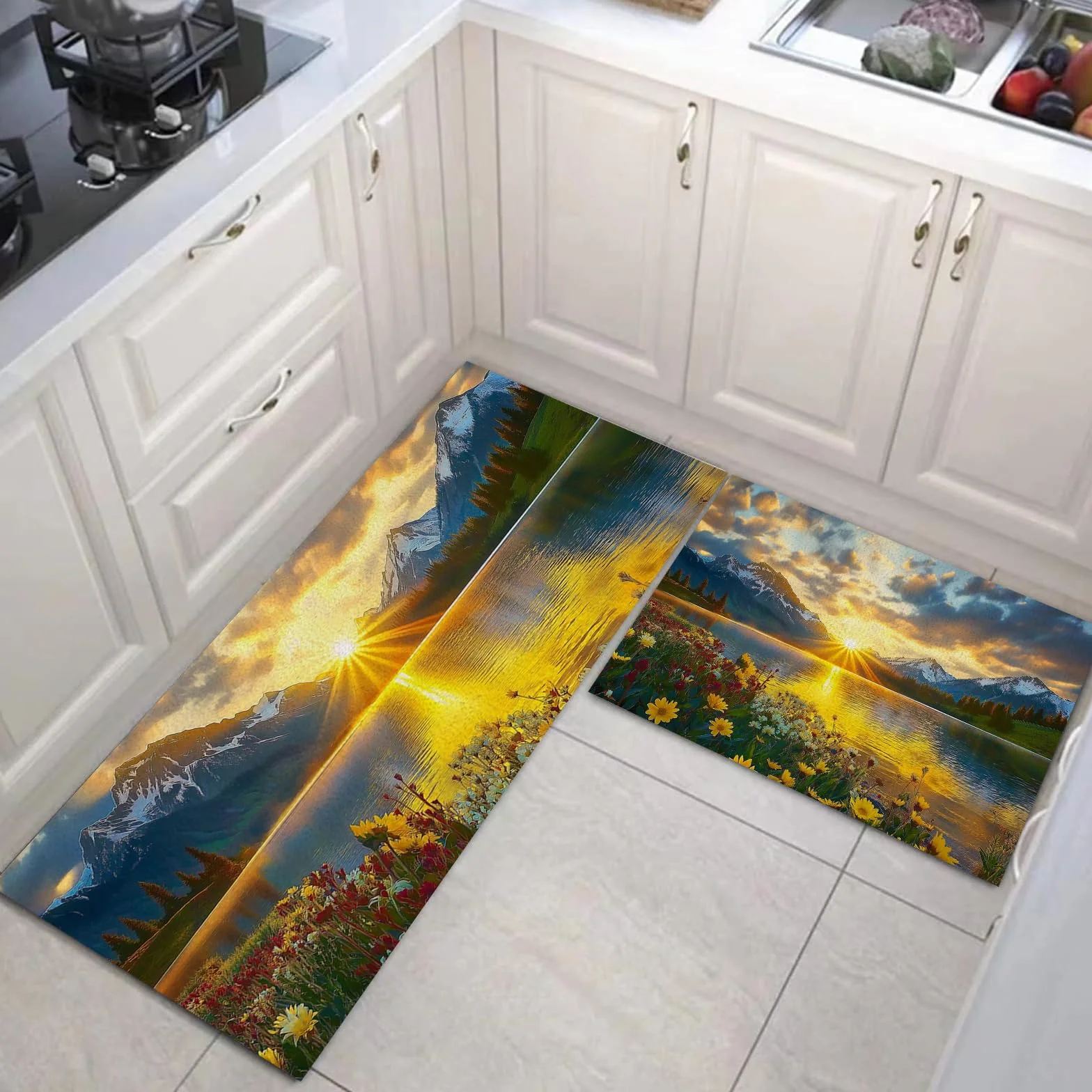 OFFSUM Ensemble de 2 Tapis de Cuisine Lavables Antidérapants 43x75 cm + 43x120 cm