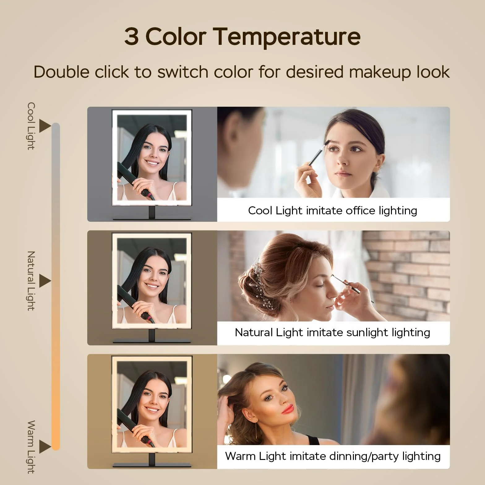 ANTENLICHT Miroir Maquillage LED 3 Modes de Couleur Hollywood Intensité Variable Contrôle Tactile Noir 34 x 25cm