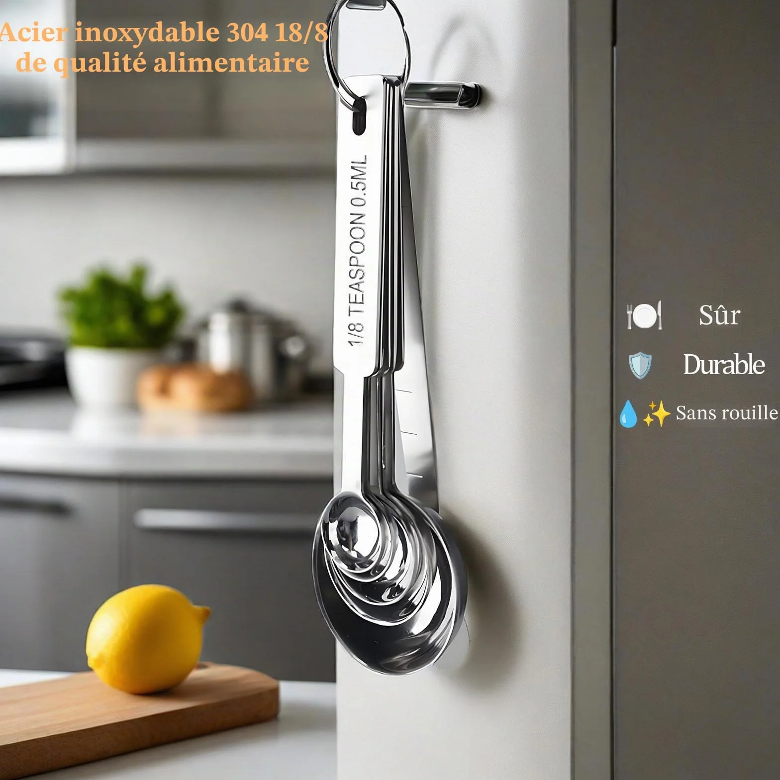 Cuillères et Tasses à mesurer en Acier Inoxydable Lot de 10 pour Cuisine