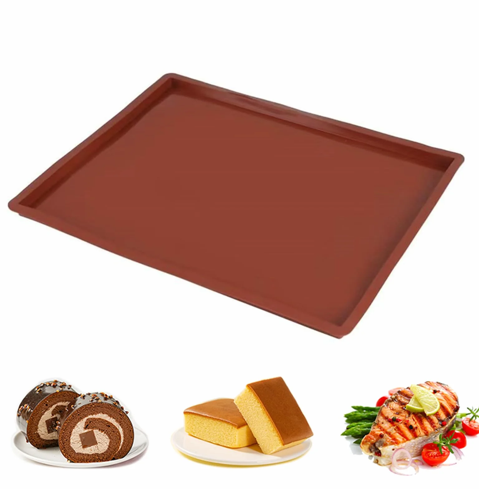 Moule Genoise Rebords 38x30x1.5cm Silicone Tapis Cuisson anti-débordement Rectangulaire