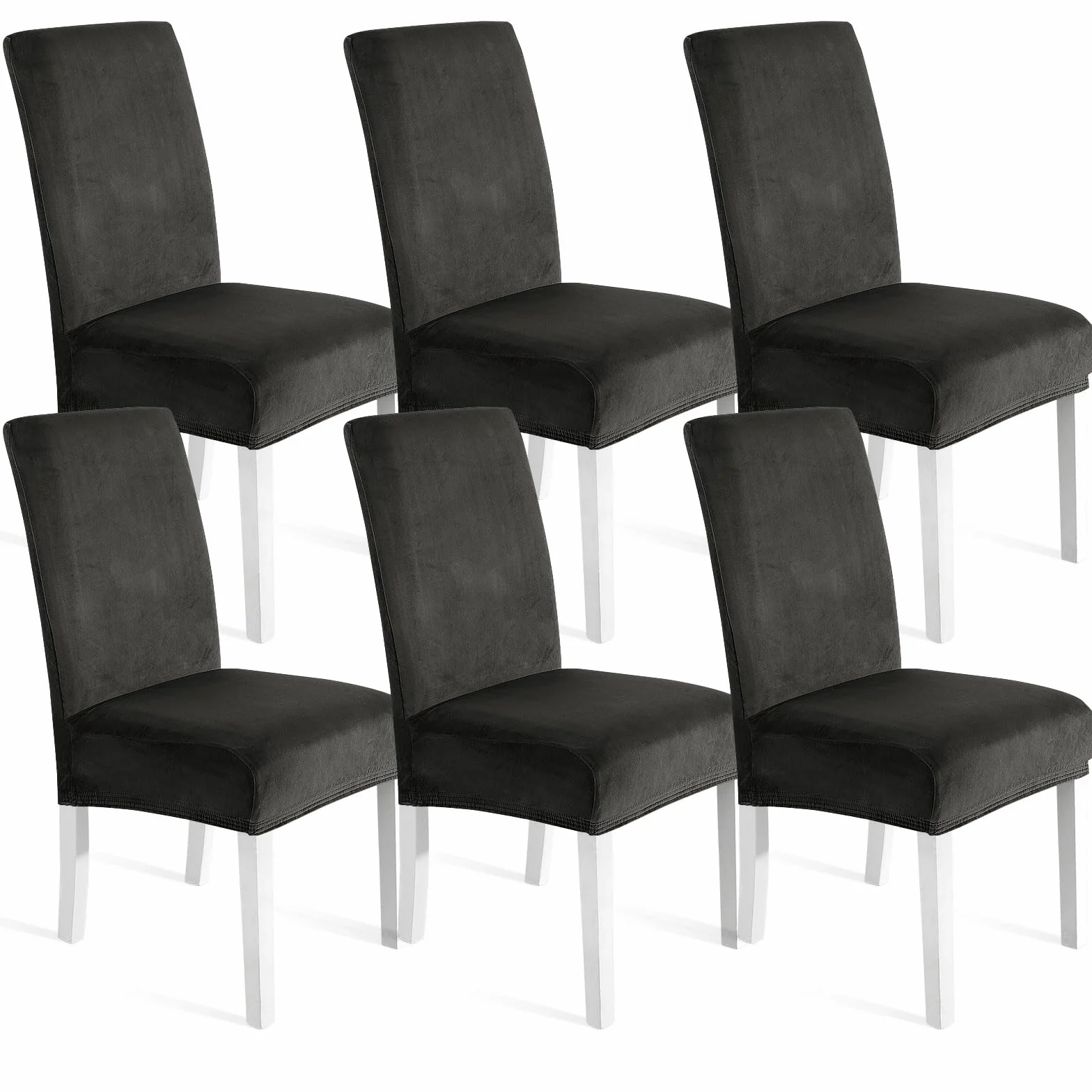 Ystyle Housse de Chaise Velours 6 Pièces Élastique Universel Lavable Gris Foncé