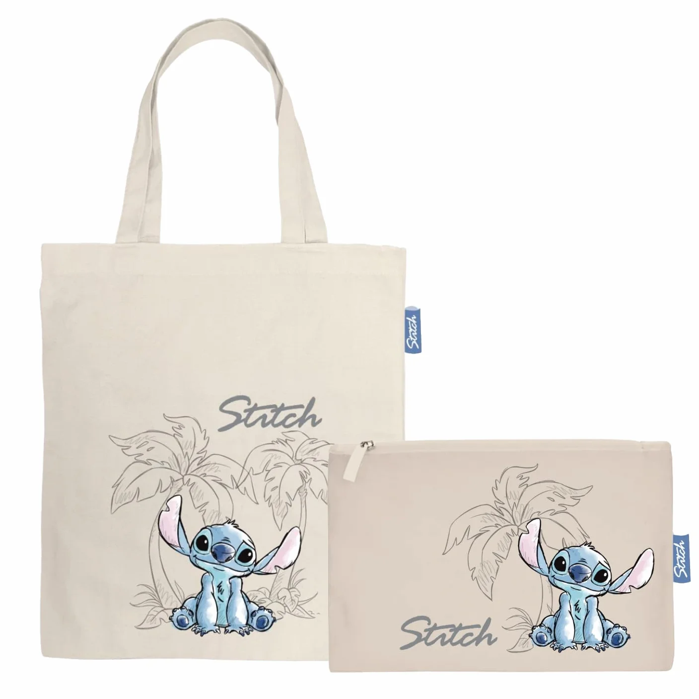 Sac Shopping Stitch Officiel Disney 37x41 cm Coton Polyester Trousse 22,5x16 cm