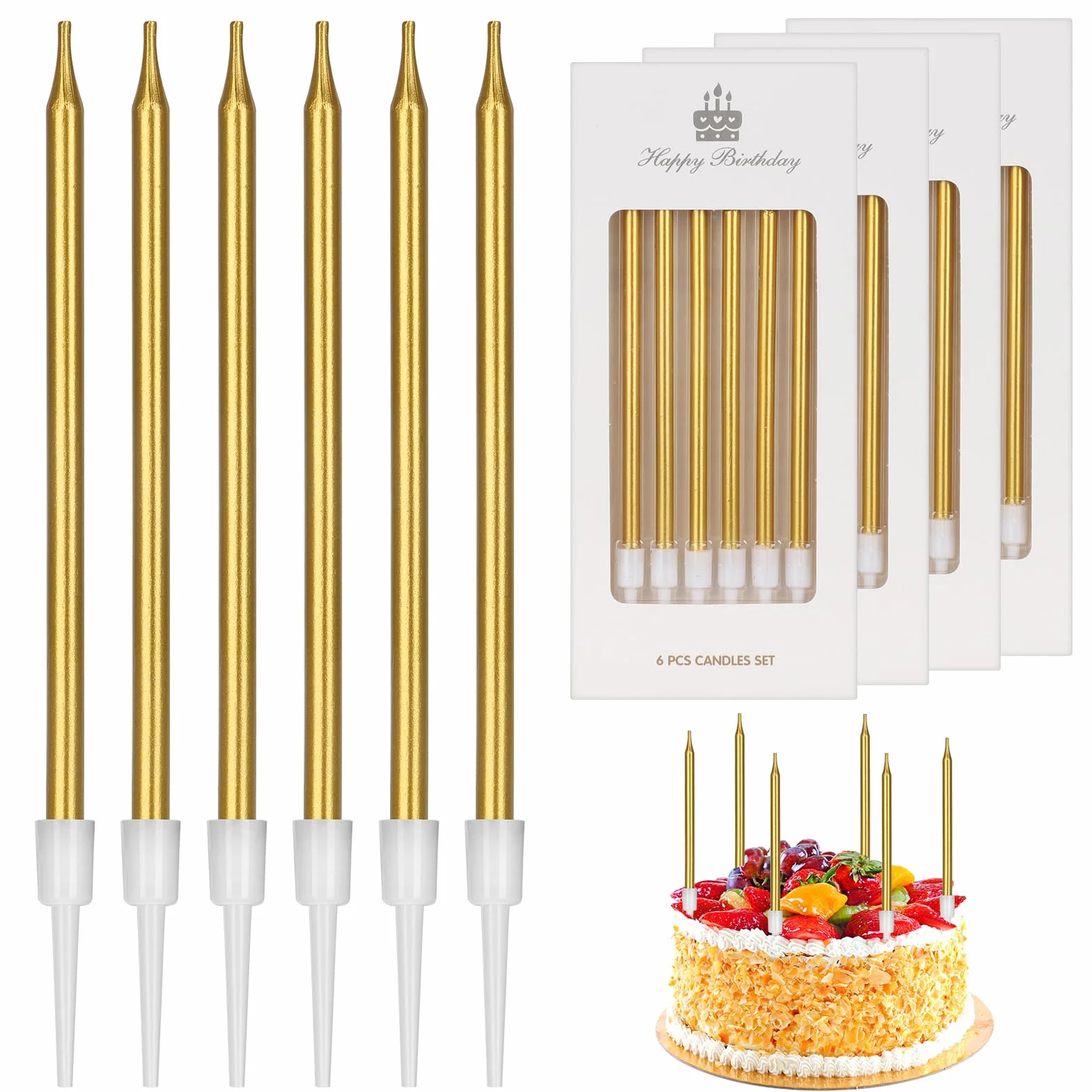 Bougies Anniversaire Métallique 24 Pièces avec Support pour Gâteau Fête