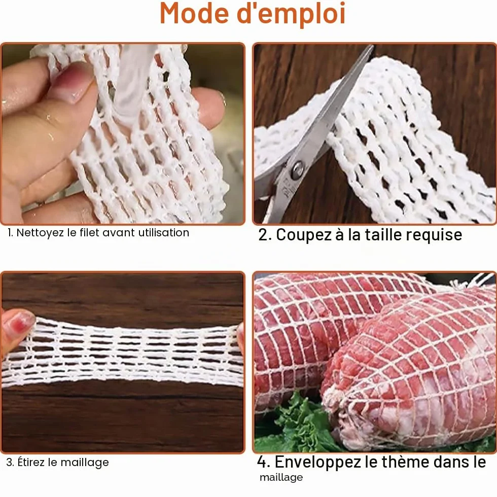 Rouleaux de filet à viande en coton 1m x 9cm, filet de cuisson élastique pour rôtir et conserver viandes