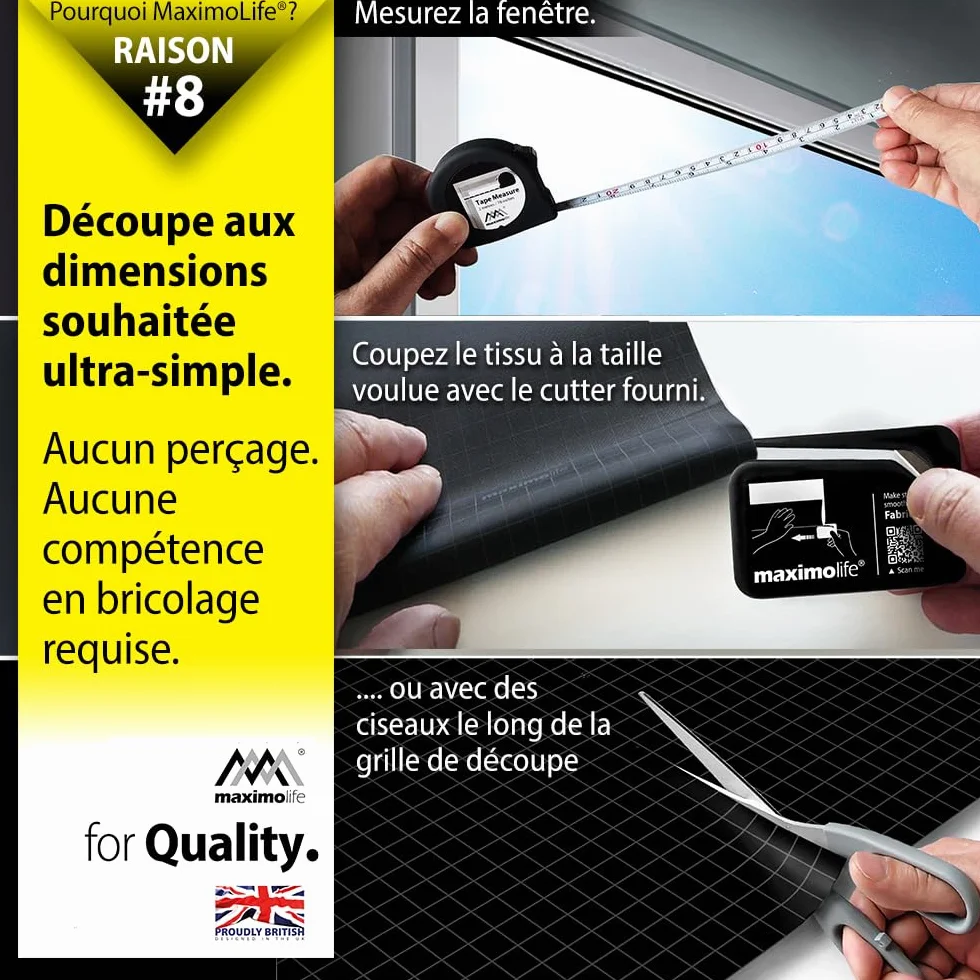 MaximoLife® Store occultant universel avec ventouses puissantes et crochet boucle robuste