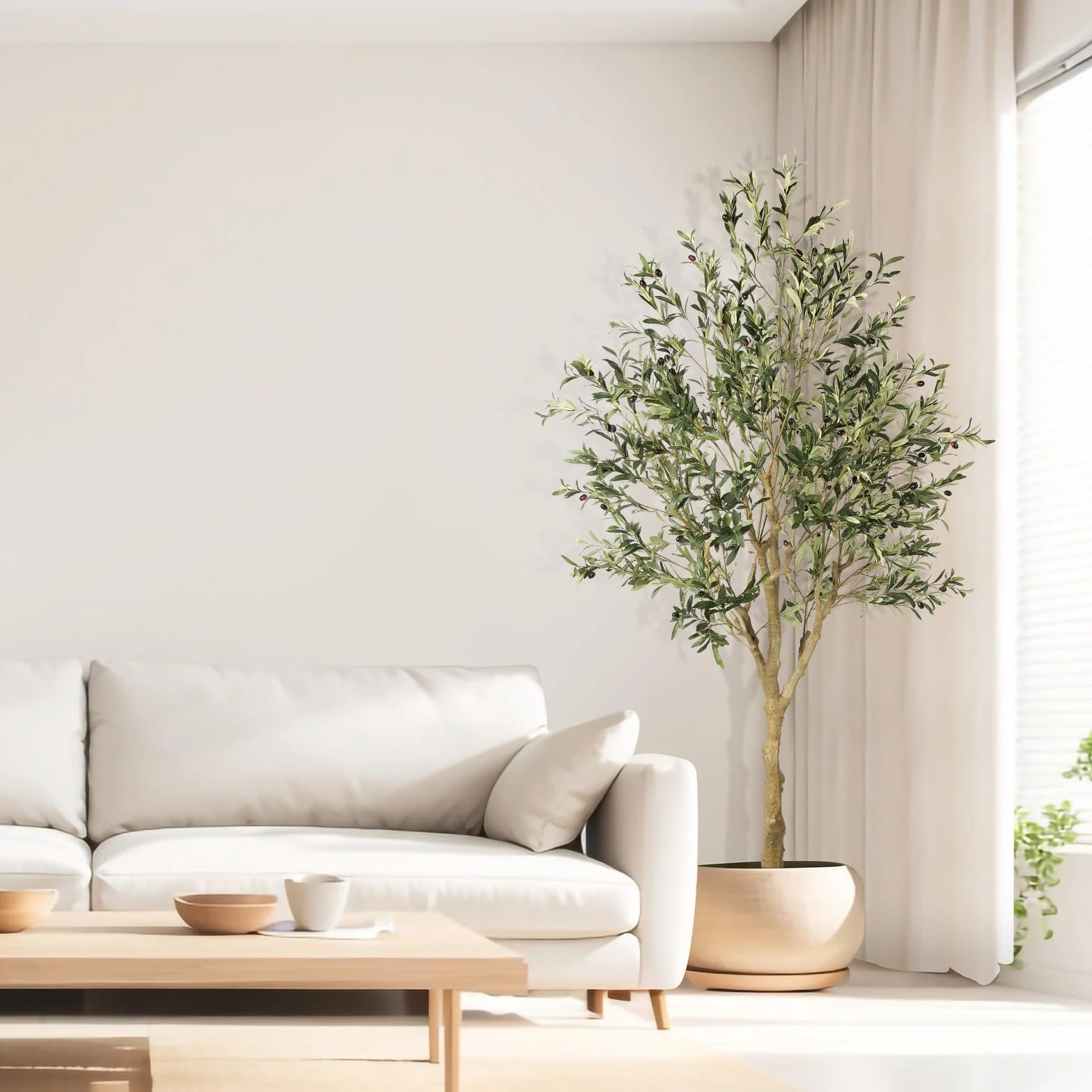 Olivier Artificiel réaliste 2,1 m Soie Tronc Bois Naturel Décoration Maison Bureau