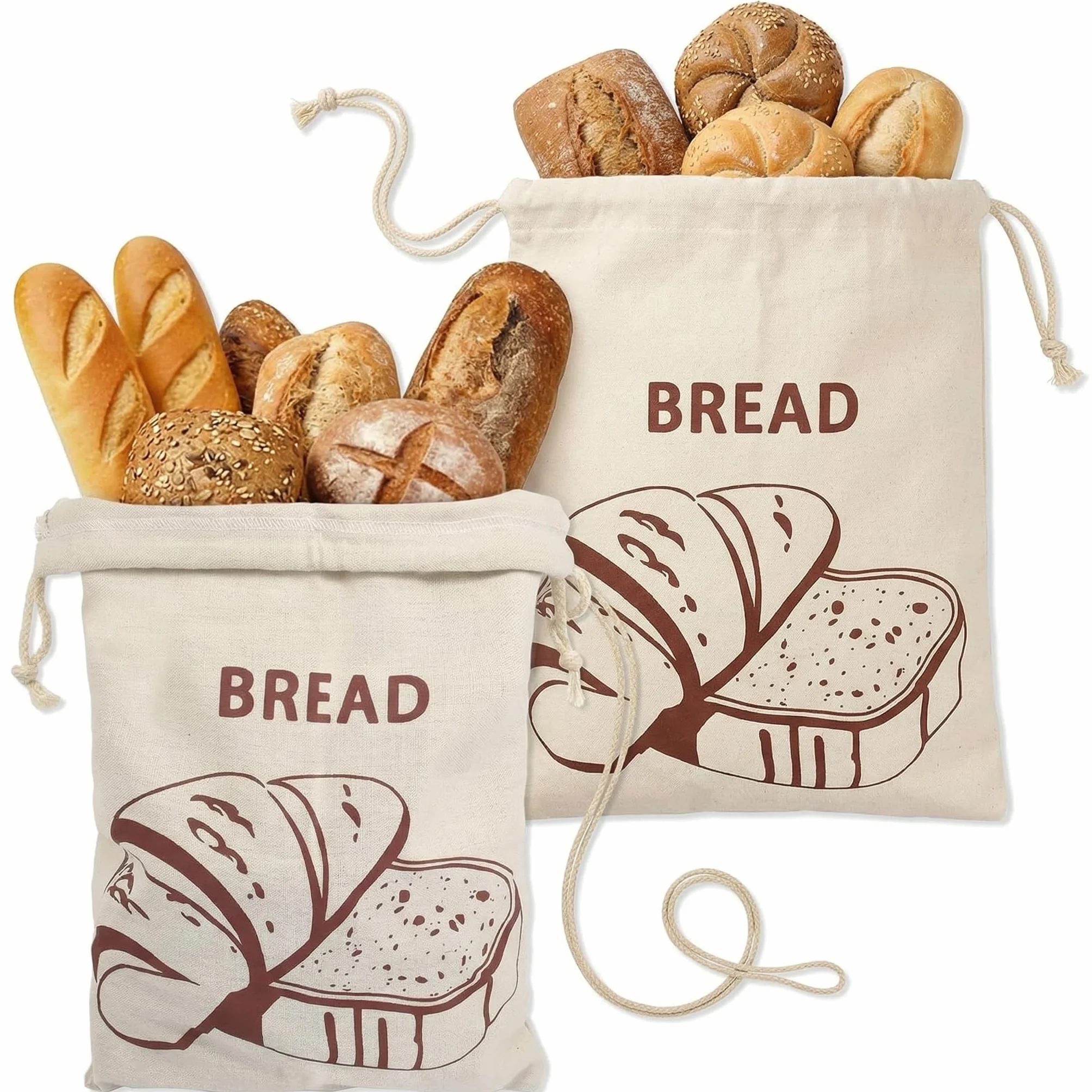 Sac à Pain Réutilisable en Tissu Lot de 2 30 x 40 cm avec Cordon de Serrage pour Baguette Fruits Stockage