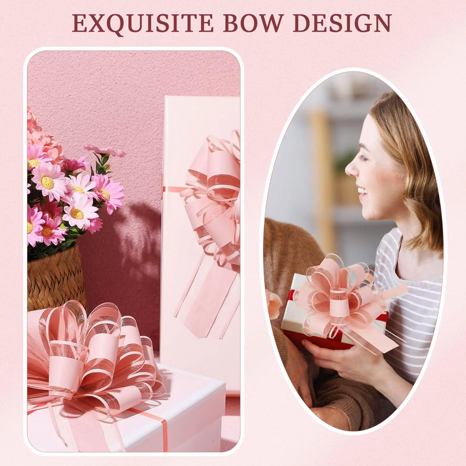 Lilbitty 5 pièces grand nœud cadeau en forme de tire-bouchon, Rose, L