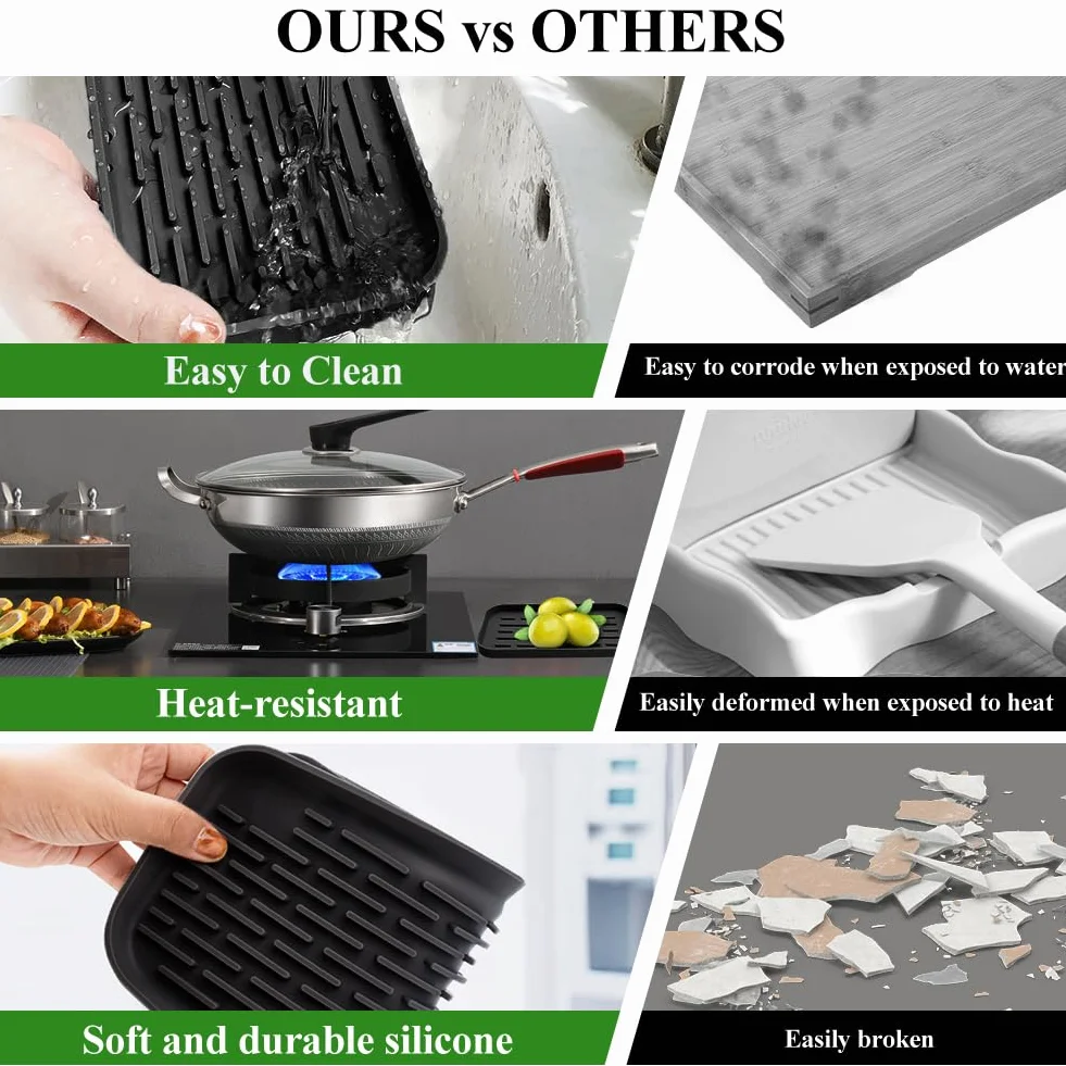 SwirlColor Repose Cuillère Cuisine Silicone Support Ustensiles Noir