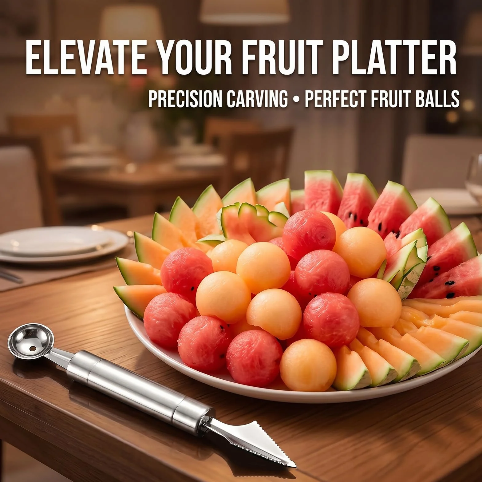 4PCS Outil à Découper les Fruits Éplucheur Cuillère à Melon Double Tête Ustensiles de Cuisine