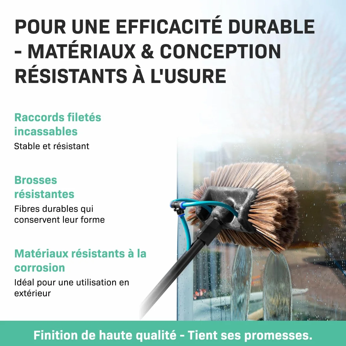 VONROC Brosse de Lavage Télescopique 6,5 m avec Arrivée Eau – Kit Complet 2 en 1 Nettoyage Panneaux Solaires, Vitres, Façades