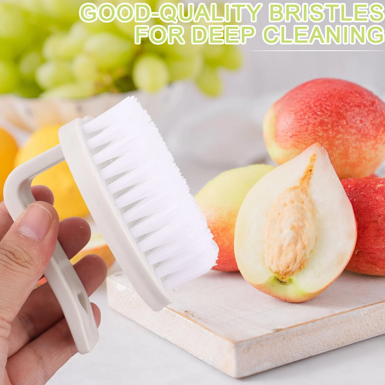 Brosse Légumes 2pcs 8x7x6,5cm PP Poils Rigides Manche Fruits Pommes Terre Carottes Blanc Vert