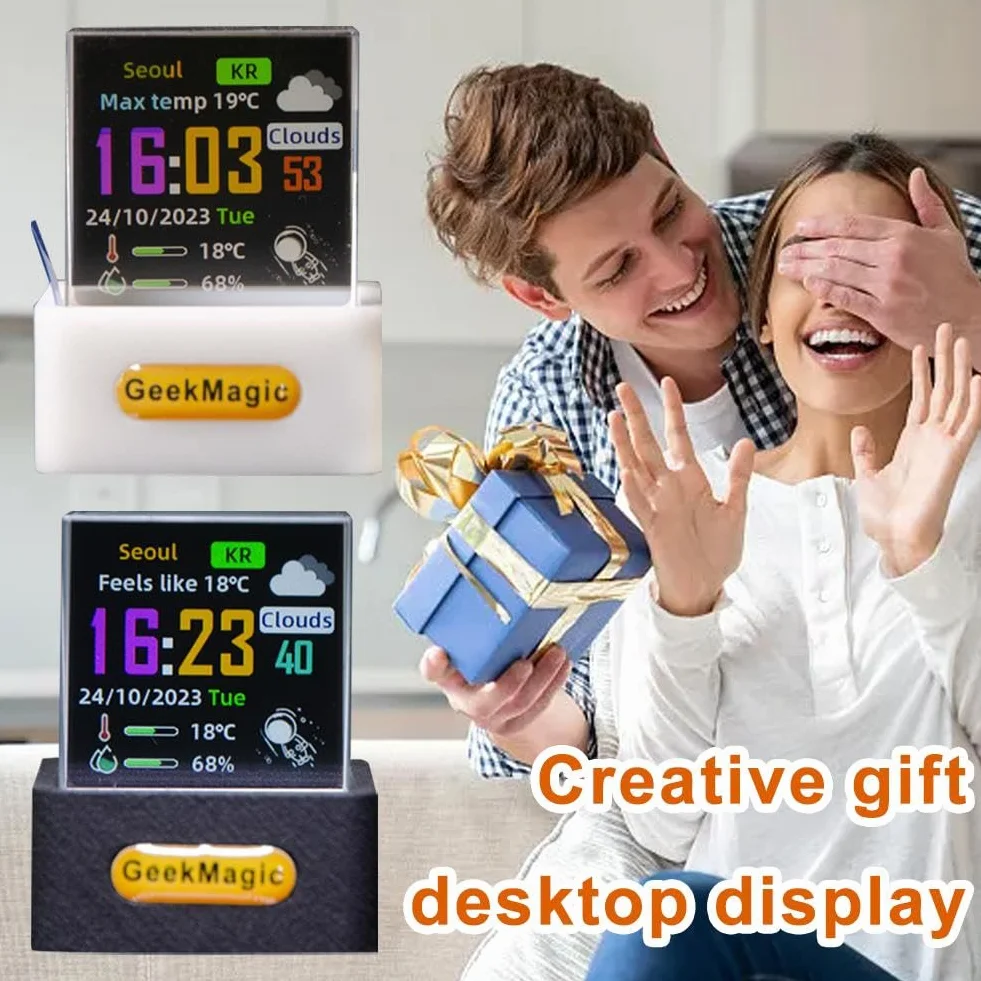 GeekMagic Mini Cube d'Affichage Hologramme 3D WiFi, Station Météo, Horloge Numérique, Cadre Photo Électronique