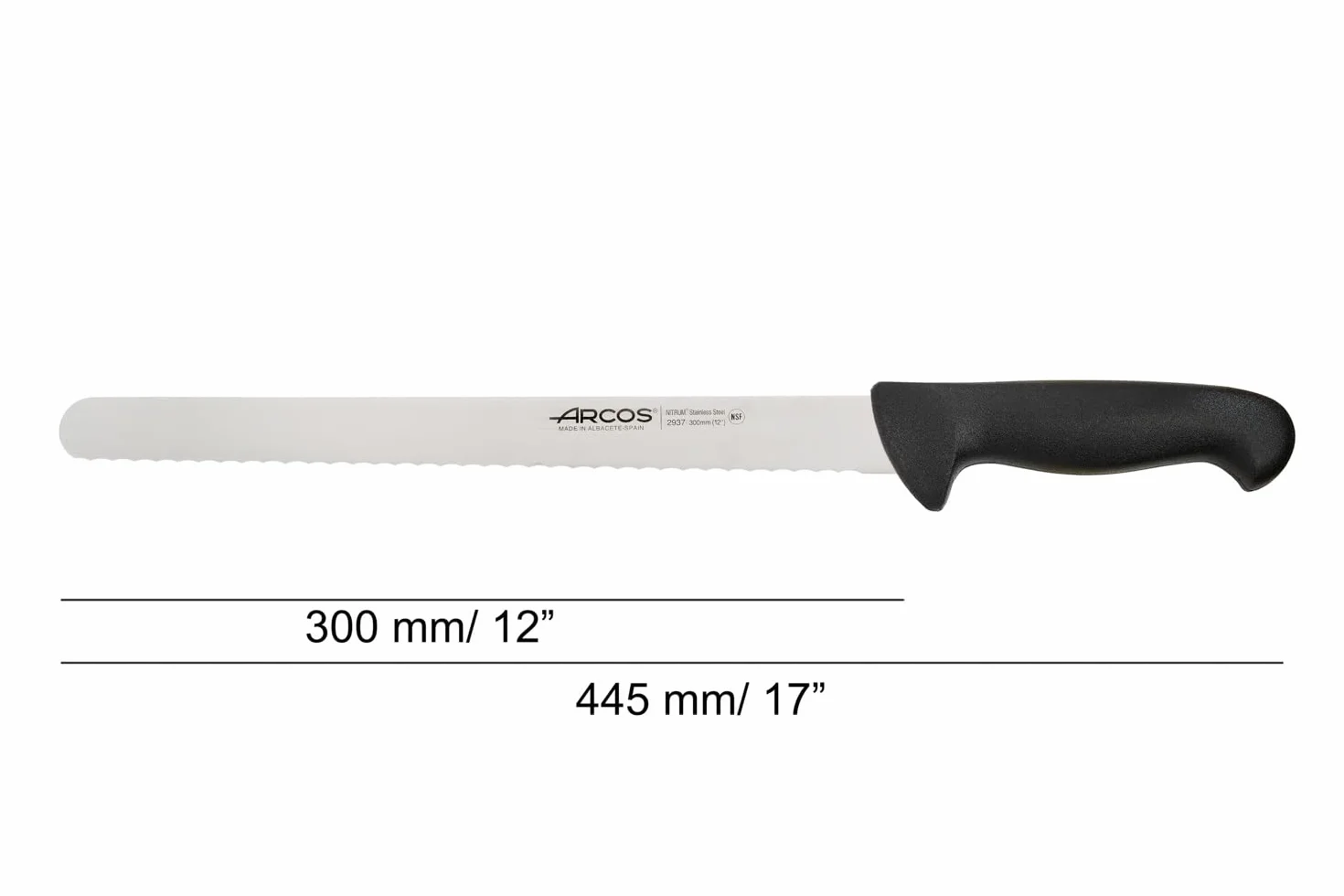 Arcos Séries 2900 Couteau à Pâtisserie Couteau à Gâteau Lame Acier Inoxydable Nitrum 300 mm Manche Polypropylène Noir