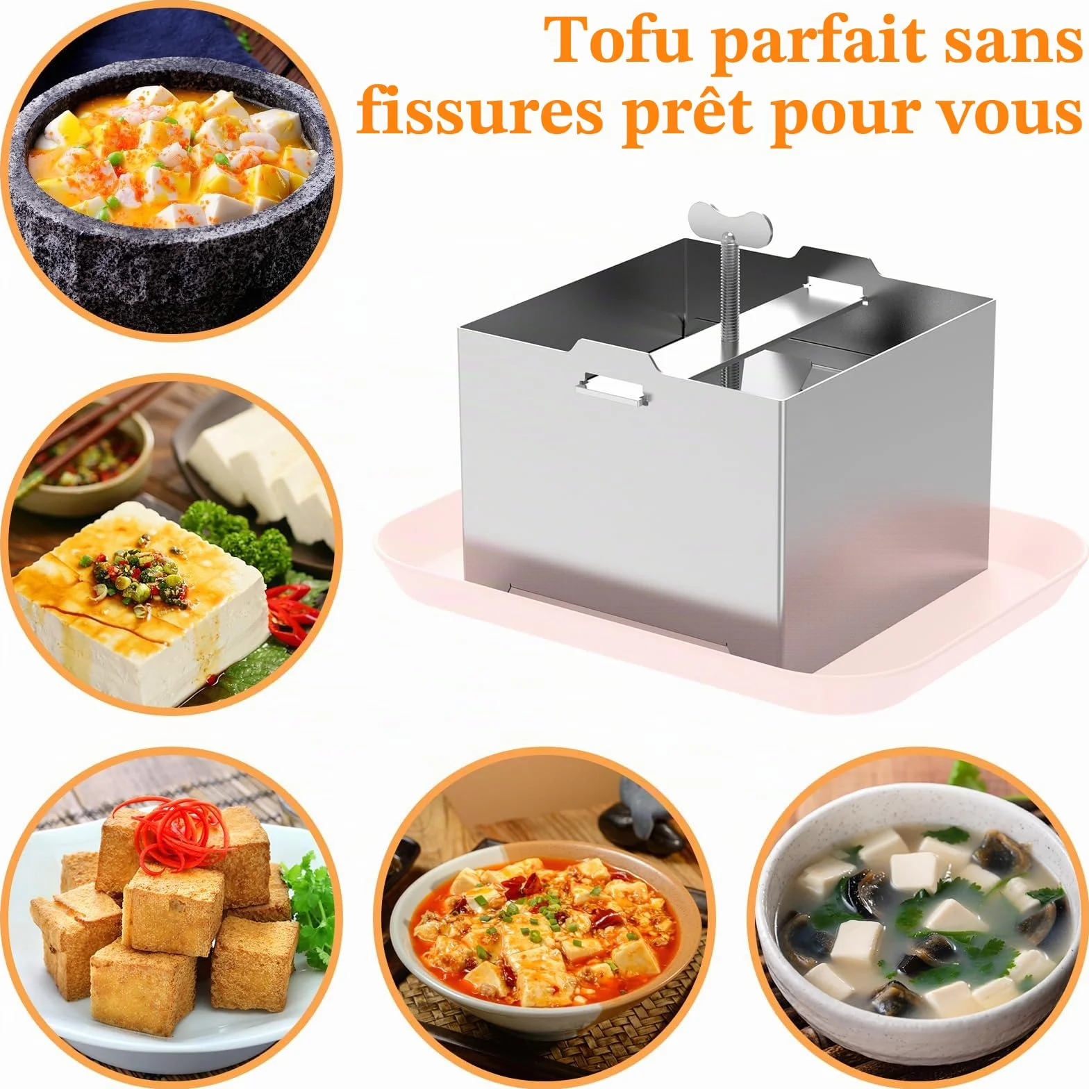Presse à tofu en acier inoxydable 500 g avec bol et étamine pour fromage fait maison