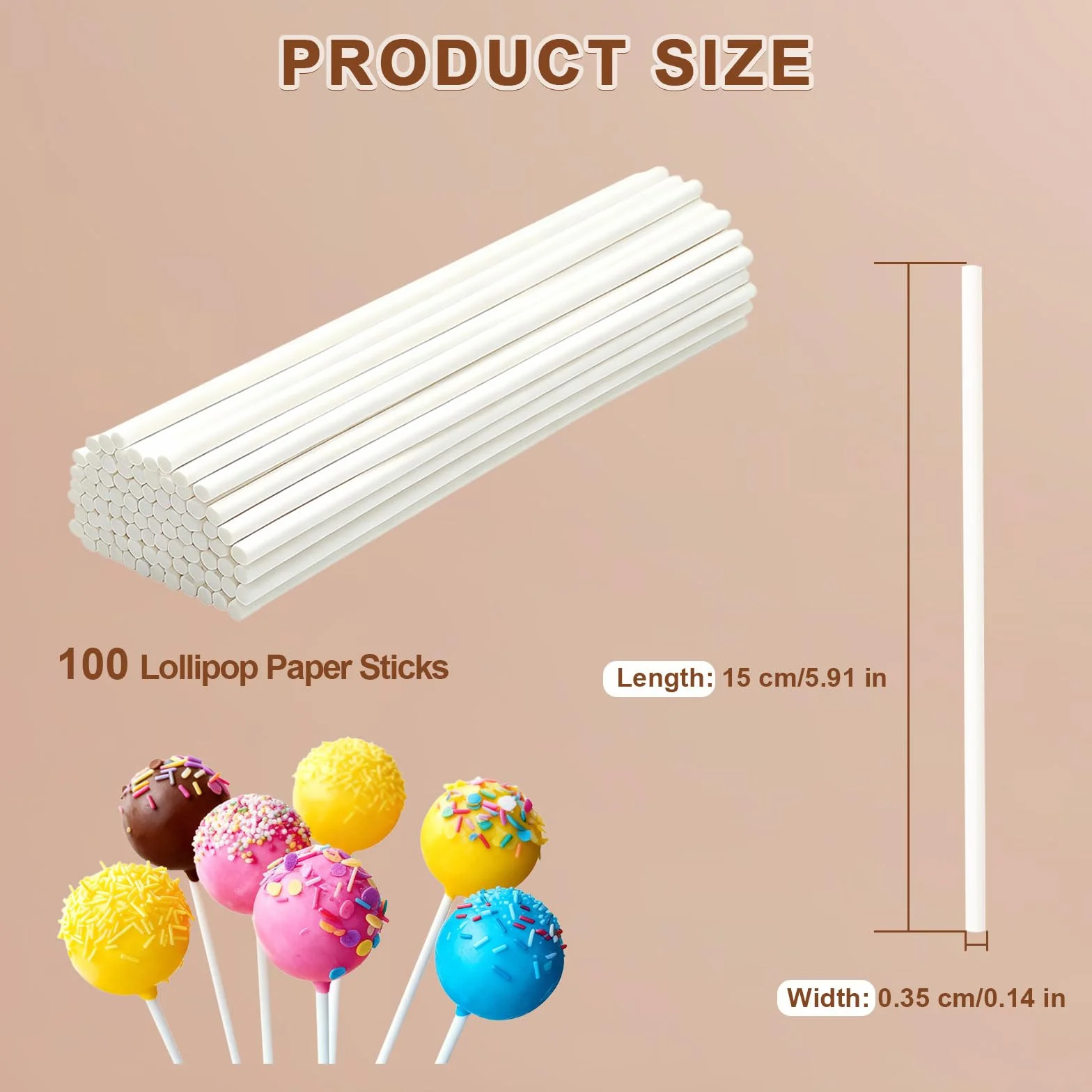 Bâtonnets en Papier pour Cake pops 15 cm x 3,5 mm Blancs 100 pièces