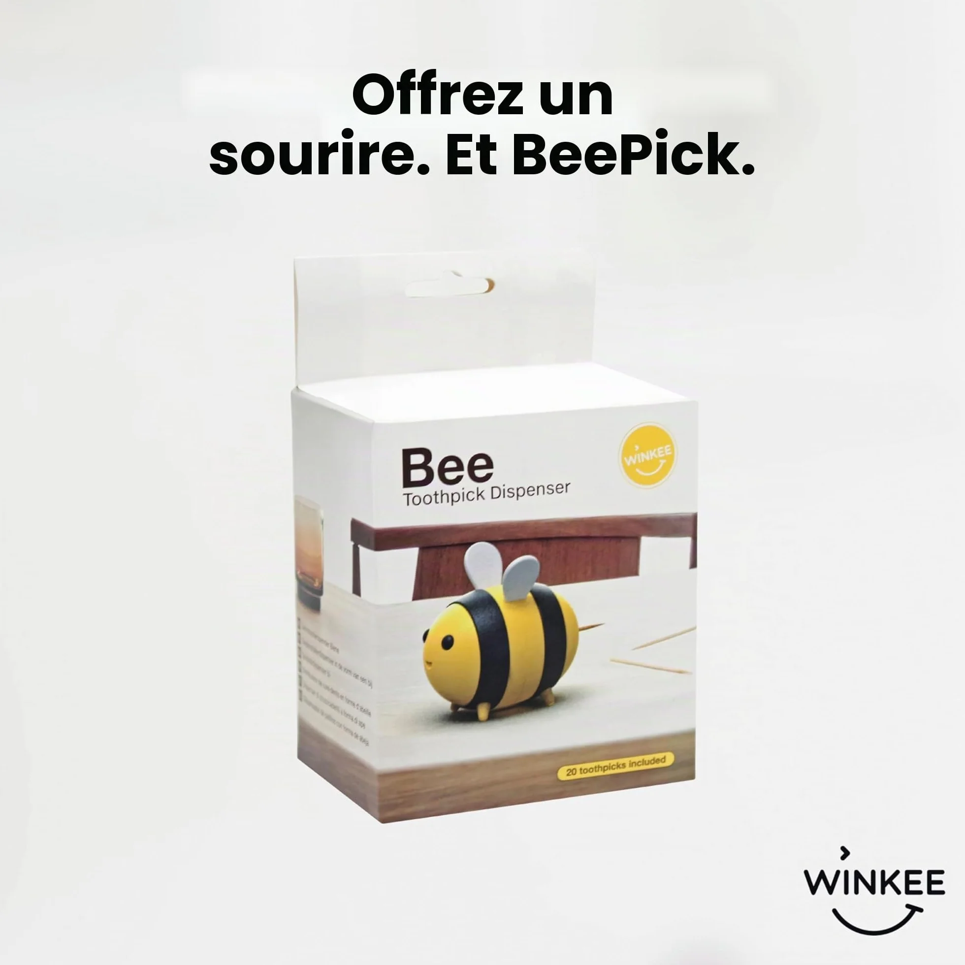 Winkee Distributeur de cure-dents en forme d'abeille, pour cure-dents standard 6 cm