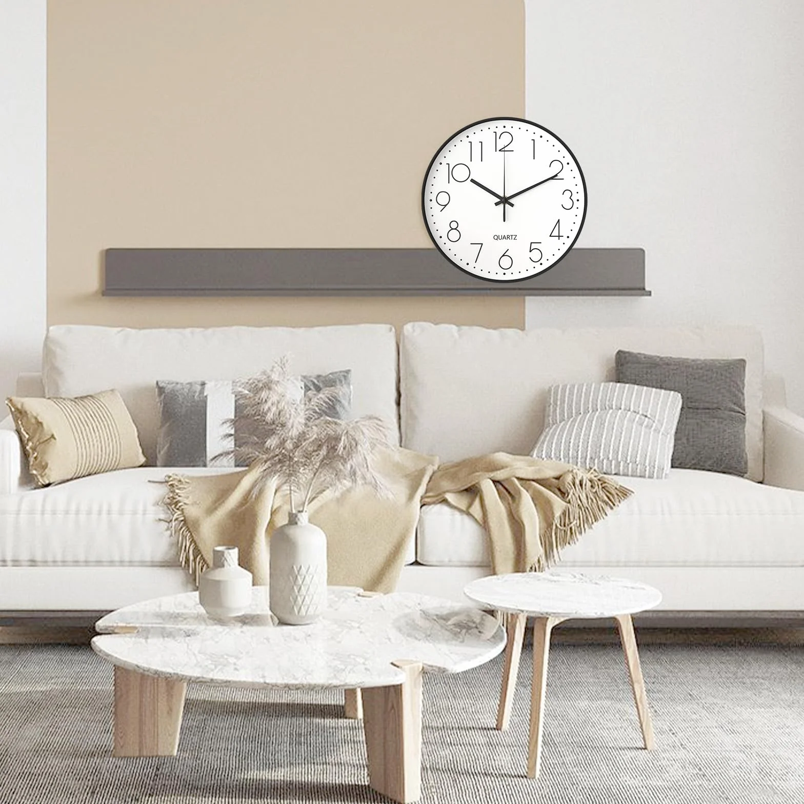 GIBOHOM Horloge Murale Silencieuse 20 cm Pendule Ronde Décorative Quartz pour Maison Cuisine Bureau