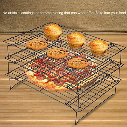 Grilles de Refroidissement 3 Étages, Plateaux Empilables Acier au Carbone 34 x 24,5 x 19,5 cm