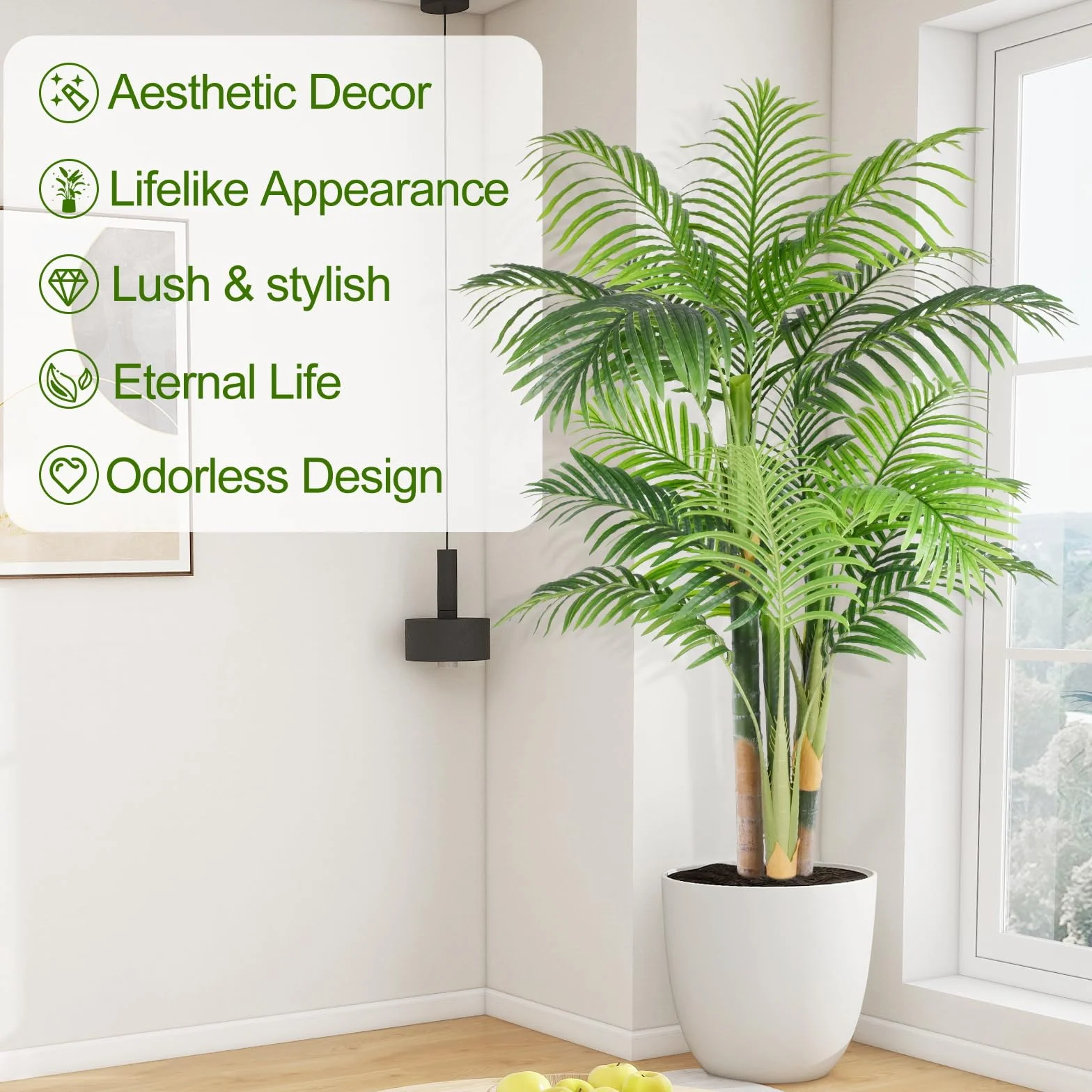 Palmier Artificiel Triple Doré 150cm Haute, Arbre Artificiel Exterieur Décoration Maison Jardin