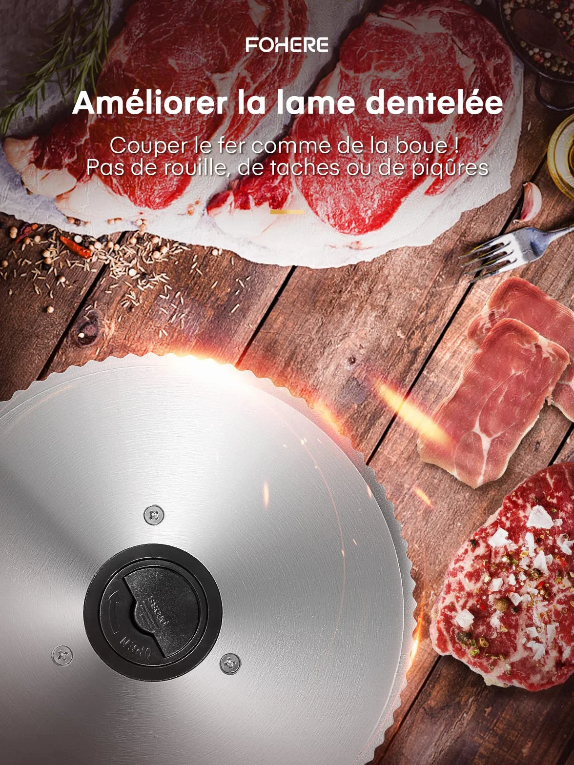 Trancheuse Electrique 200W 2 Lames 19 cm 0-15 mm d'épaisseur pour Jambon Saucisson