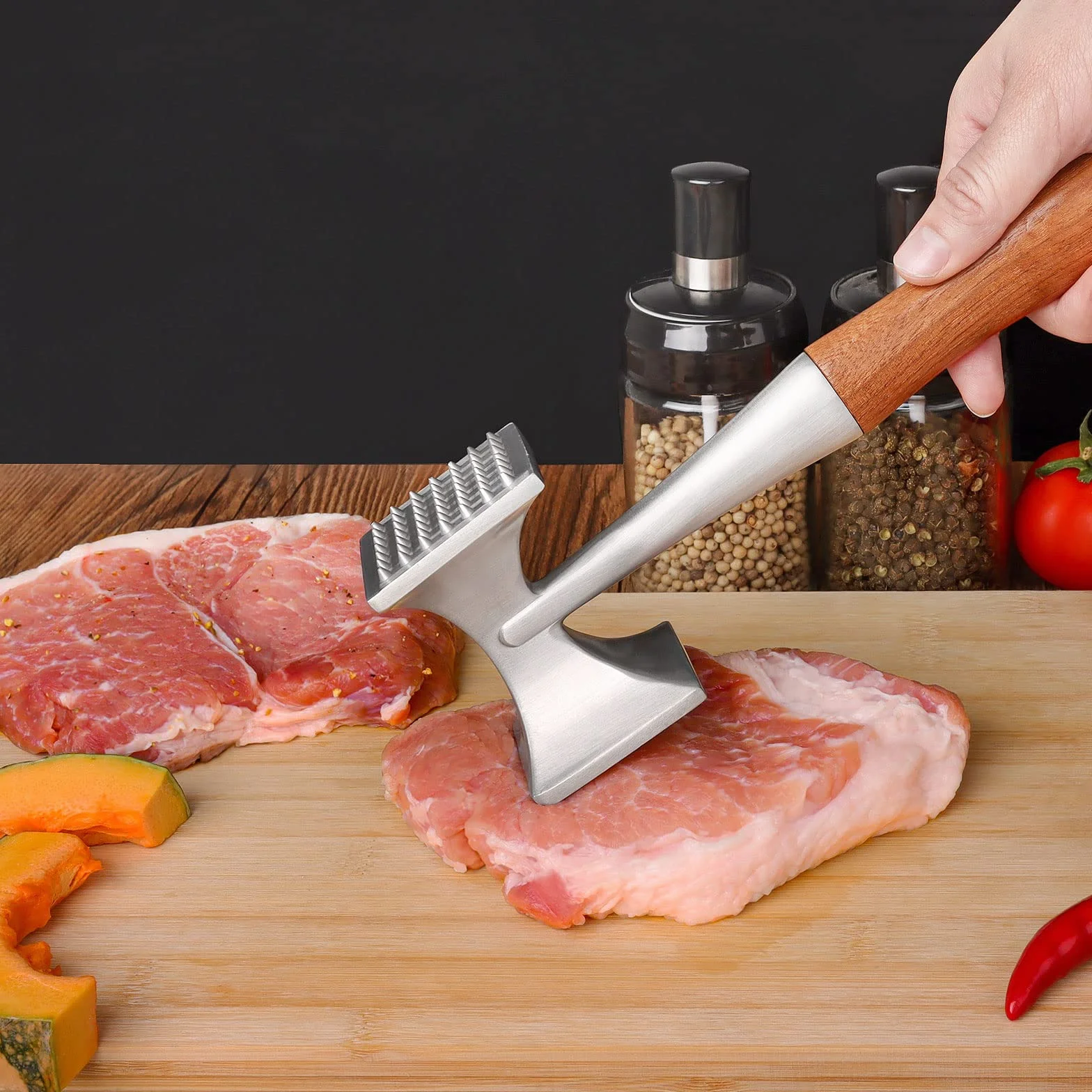 Asdirne Marteau à Viande Attendrisseur Très Résistant 26 CM Maillet Cuisine 2 en 1
