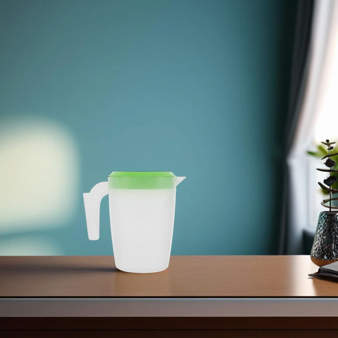 Pichet Plastique 1l avec Couvercle, Récipient pour Boissons Froides, Lot de 2 Pièces