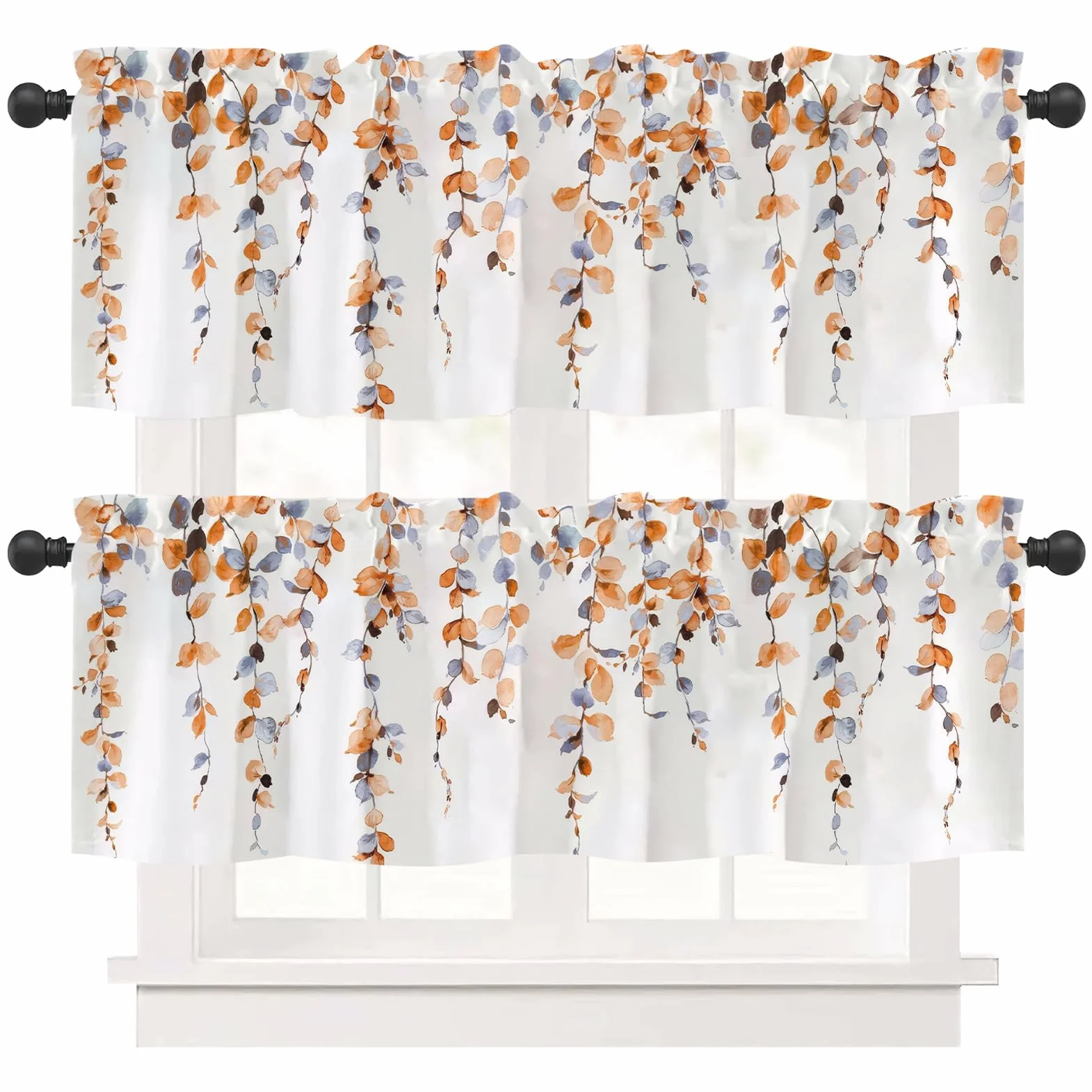 Rideaux de cuisine modernes épais décoratifs floraux orange lot de 2 pour café