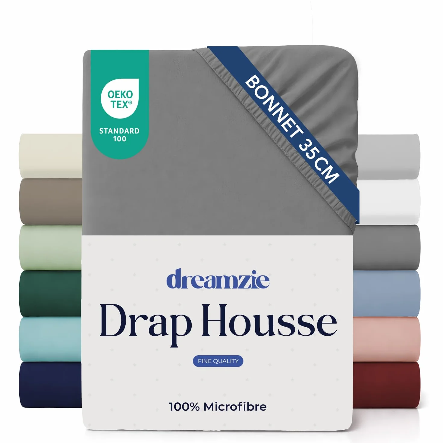Dreamzie Drap Housse 140x190/200 Bonnet 35 cm Microfibre Anthracite Certifié Oeko TEX