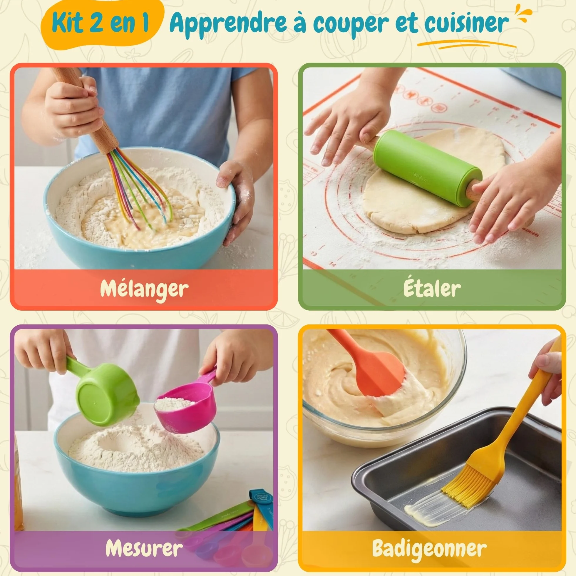 Kit Cuisine Enfant Montessori avec Couteaux Sécurisés - Vrais Ustensiles sans BPA, Set Couteau et Planche à découper, Coffret Cadeau Petit Chef 3 Ans