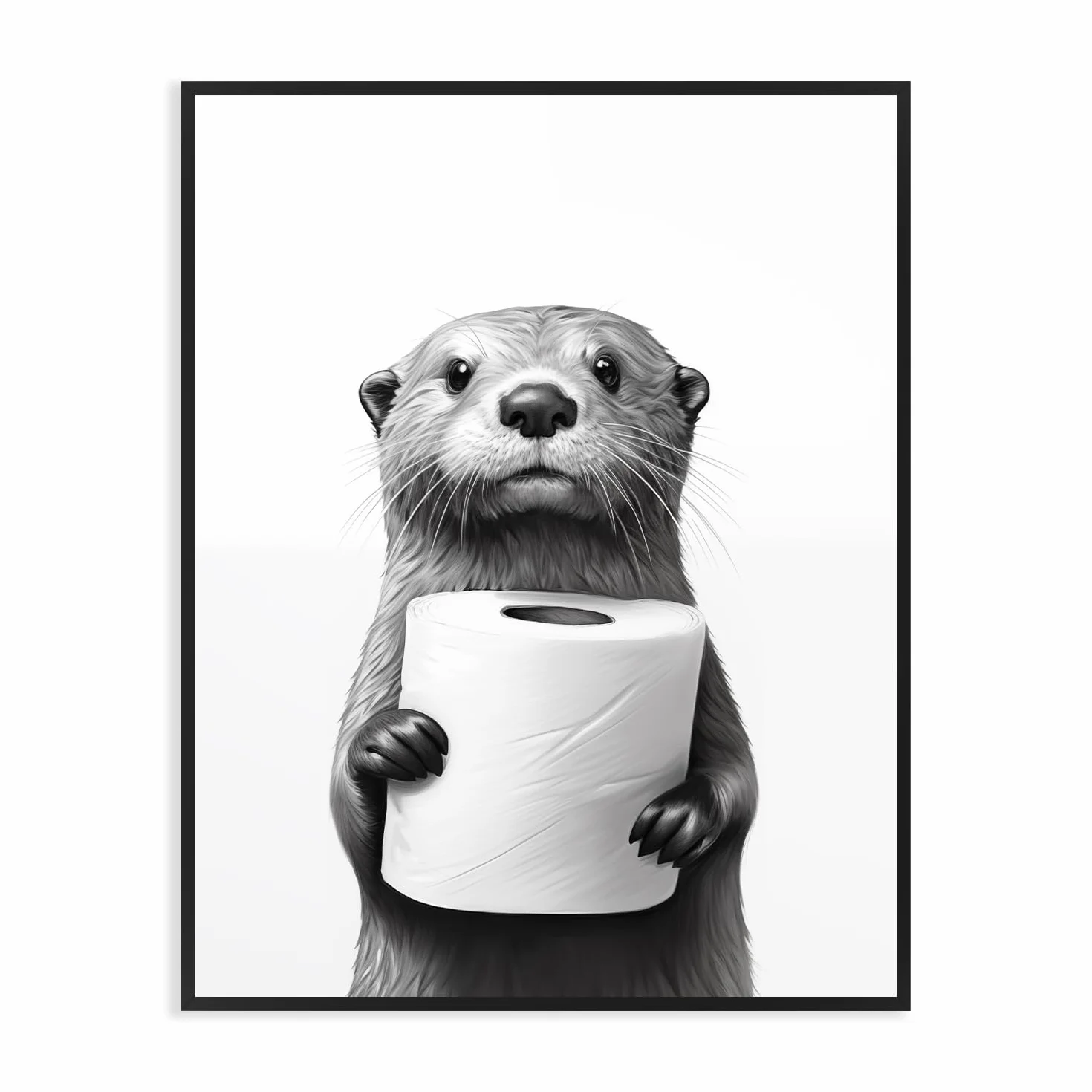 Dazzlewall Affiche Décorative Salle de Bain Loutre Noir et Blanc 30x40 cm