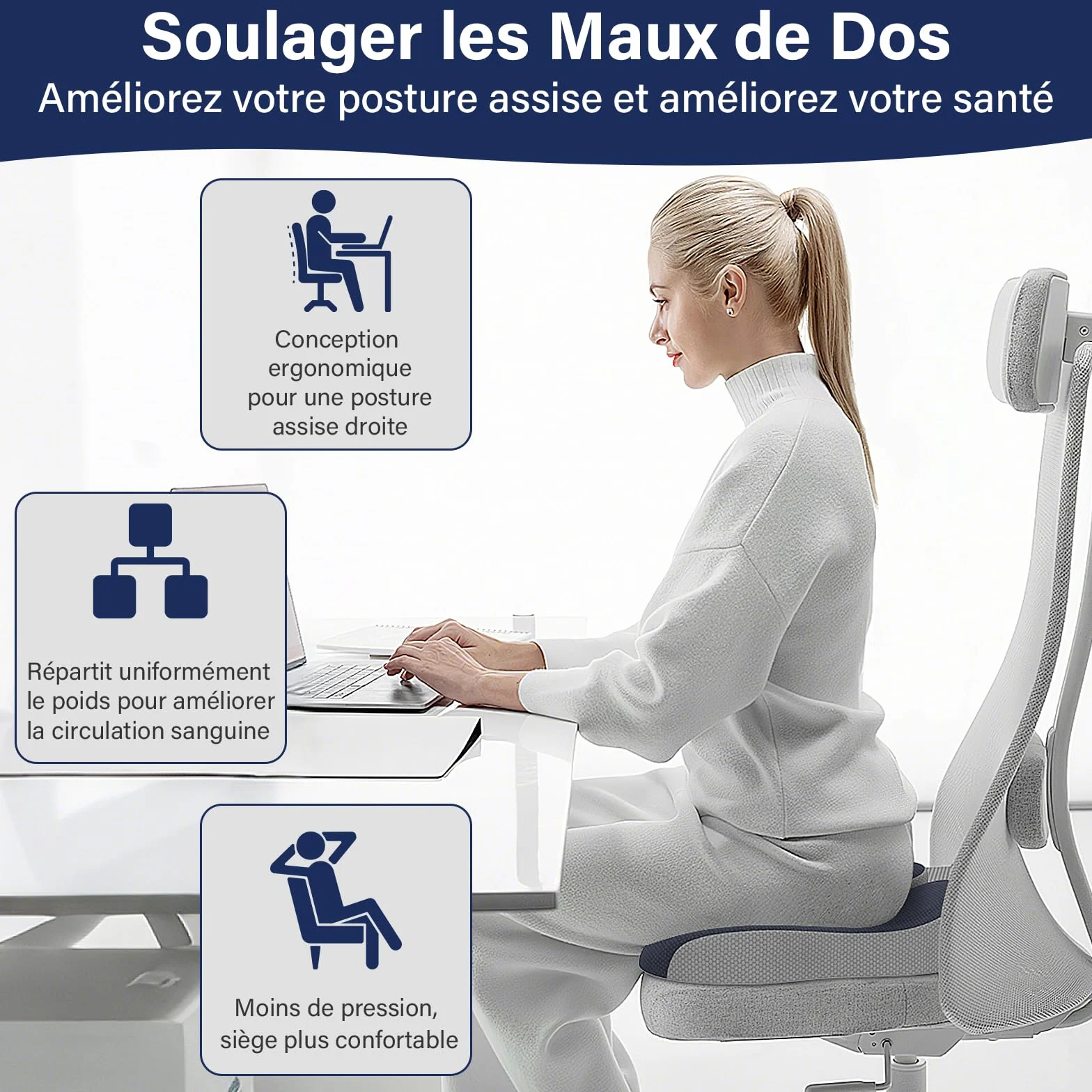 Coussin Coccyx Ergonomique pour Chaise Bureau Voiture Gaming - Gris Foncé