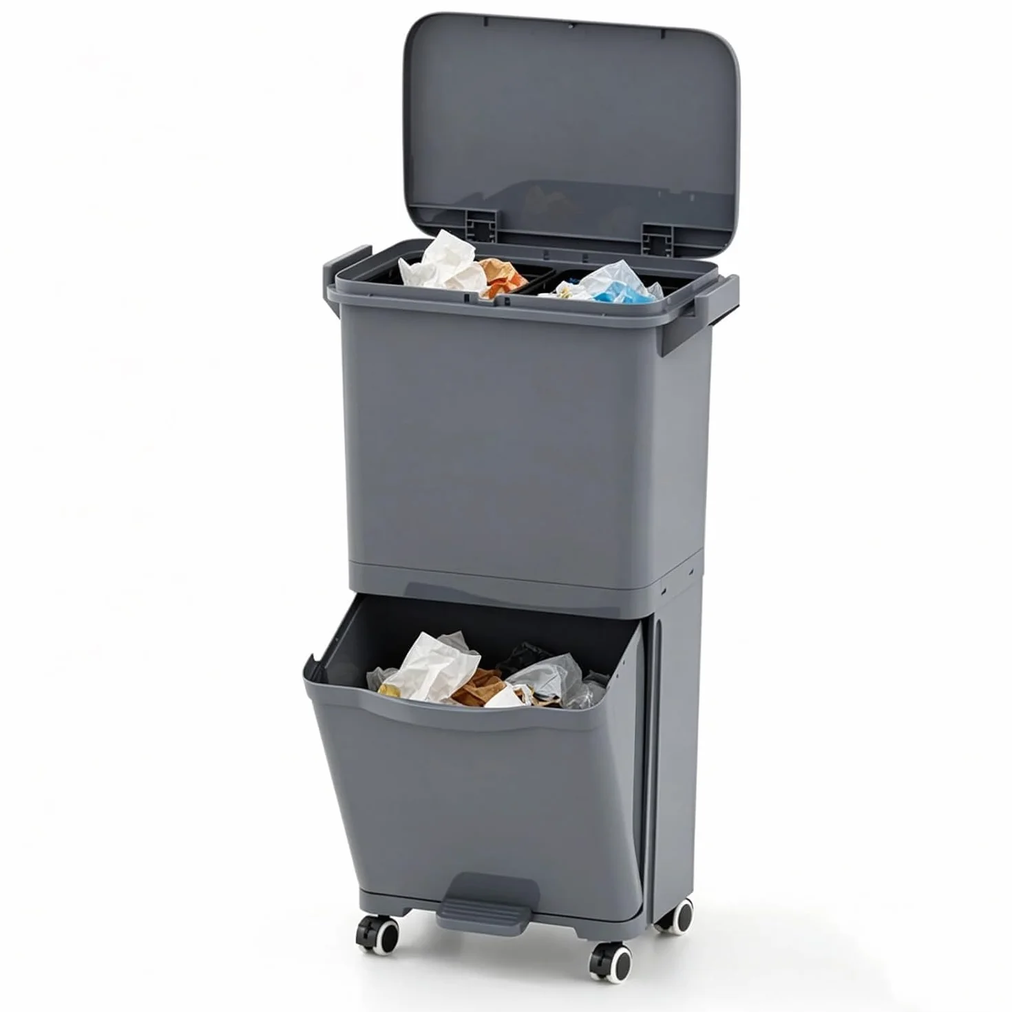 LIFEZEAL Poubelle de Cuisine 36L, Poubelle de Tri Sélectif 2 Niveaux, Pédale, Bac Inclinable, Plastique, Gris