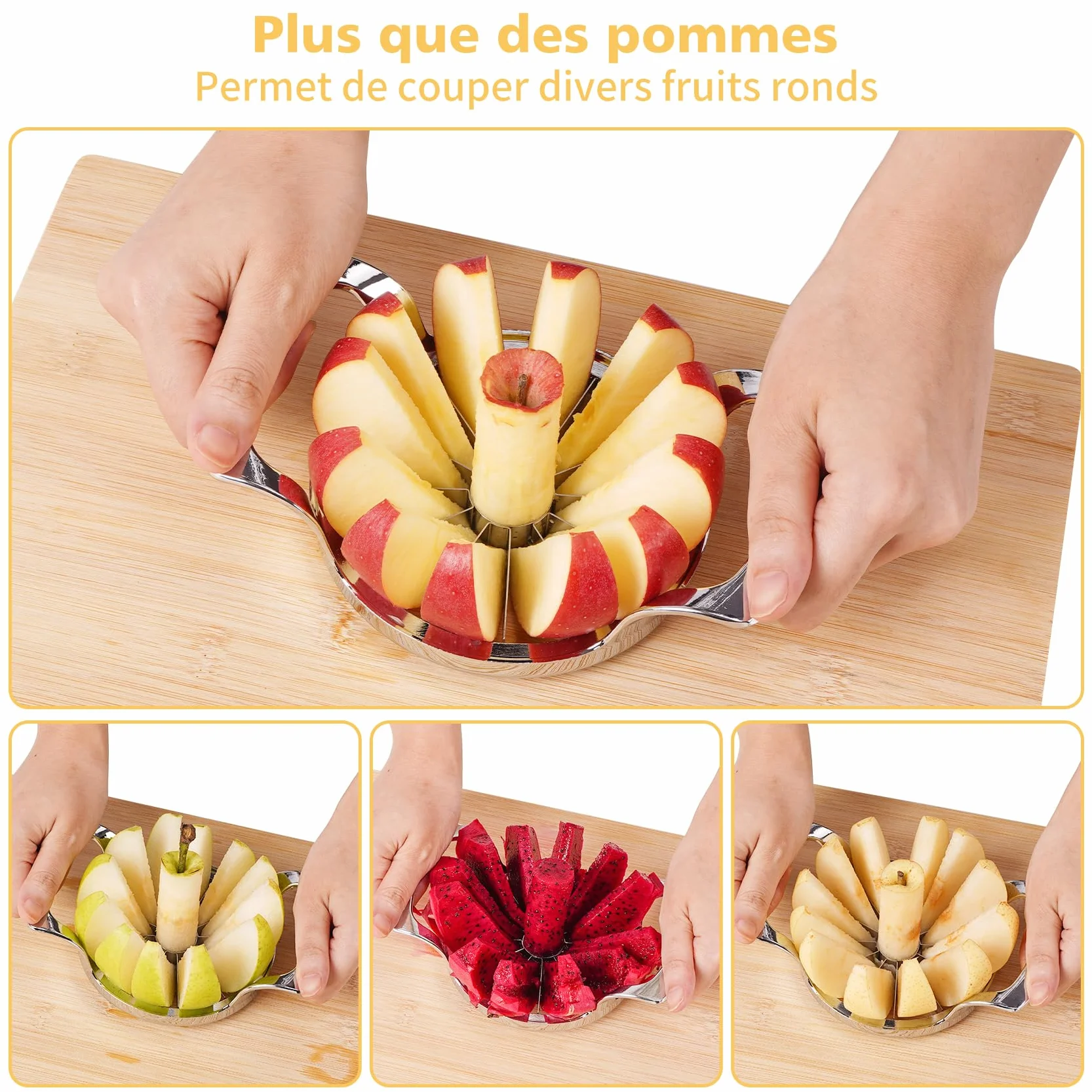 Coupe Pomme en Acier Inoxydable 12 Lames Extra-large, Trancheuse de Pomme Robuste