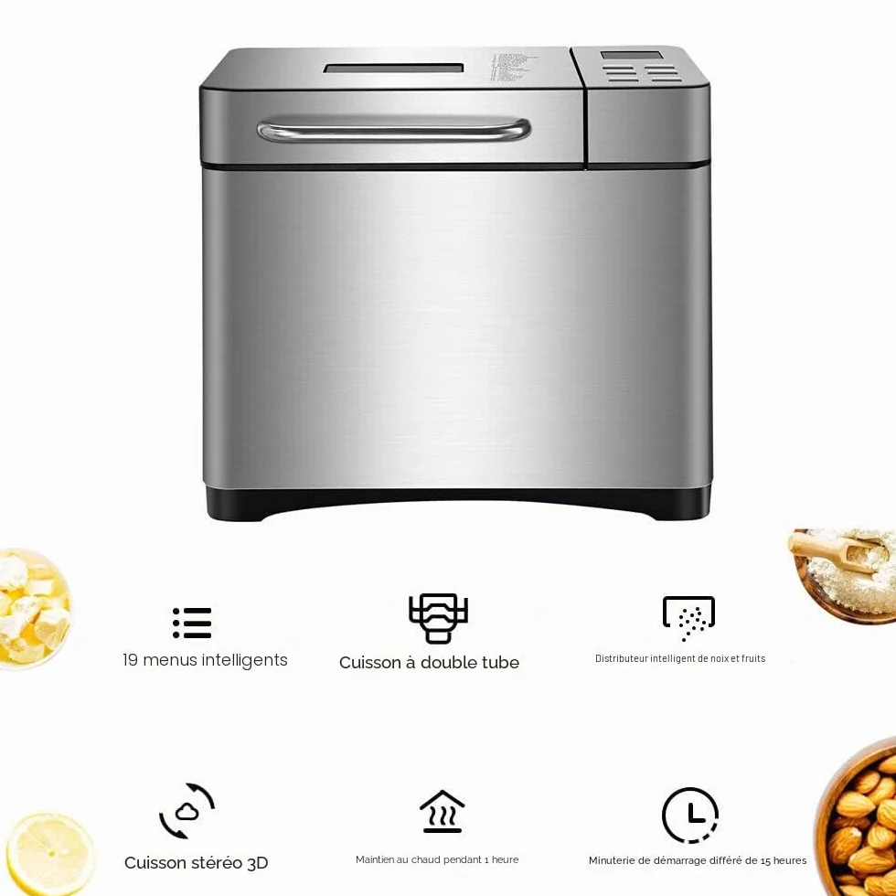 Machine à pain 19 en 1 acier inoxydable 650 W panneau tactile numérique