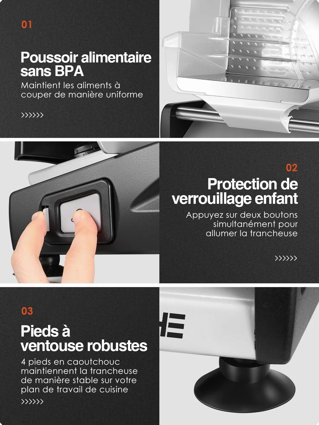 Trancheuse Électrique 250W Lames Lisse et Dentée 19 cm Épaisseur Réglable 0-15 mm Verrouillage Sécurité