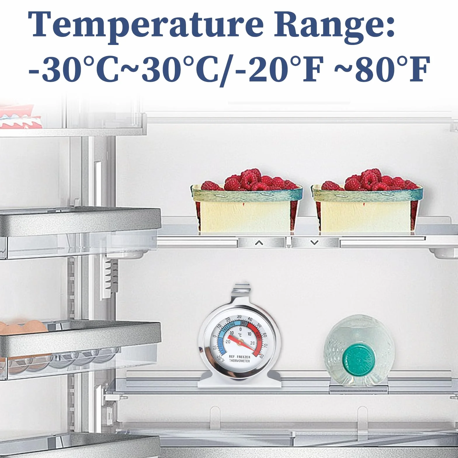 Thermomètre Congélateur Acier Inoxydable -30°C à 30°C / -20°F à 80°F