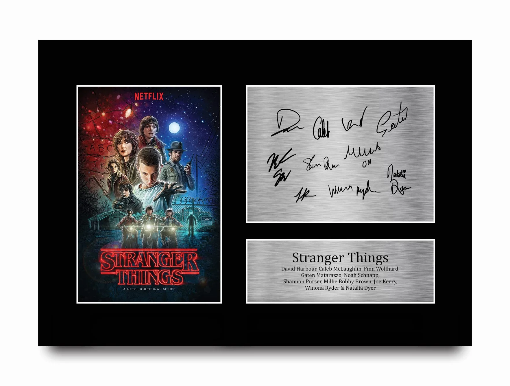 Strange Hawkins Thing Cast Millie Bobby Brown Imprimé Signé Photo A4