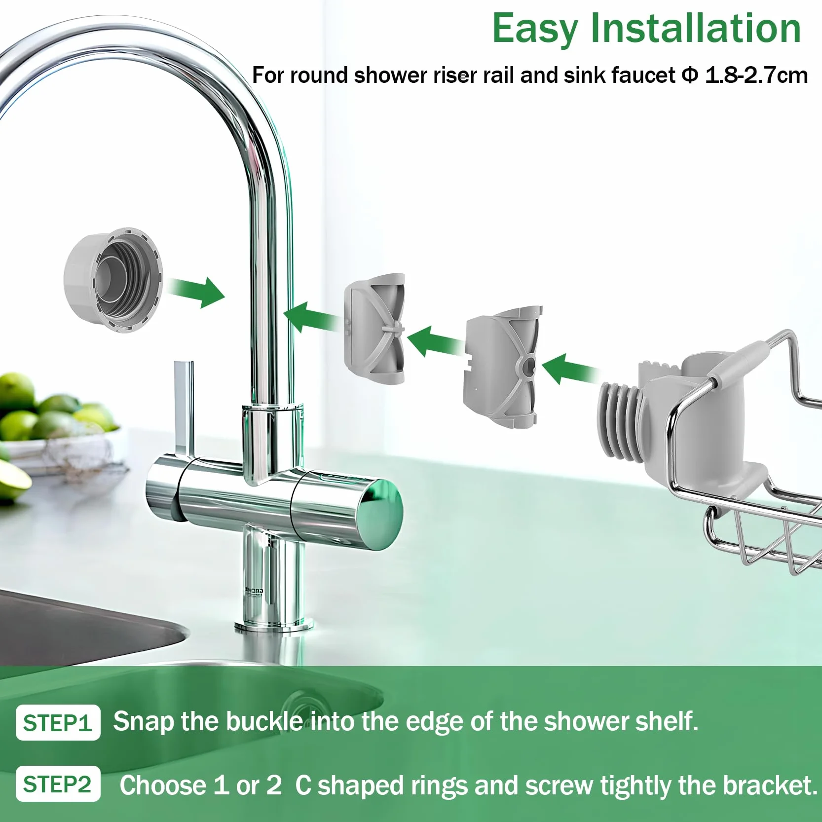Feebee Étagère Douche sans Percage INOX 2pcs, Support Savon Gel pour Tringle 18-27mm