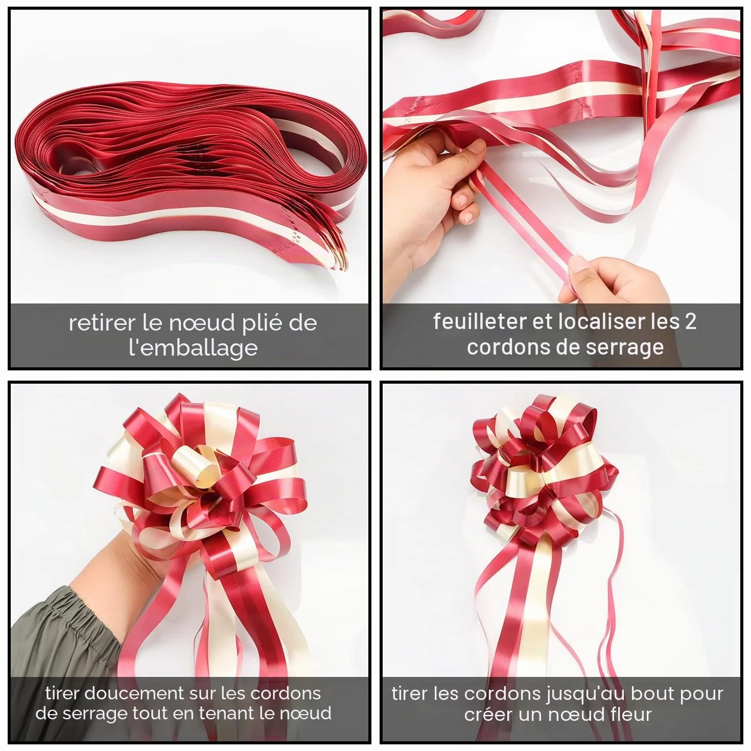 Nœuds cadeaux Noël 18 cm longueur 50 cm lot de 10 grand nœud décoratif pour mariage fête