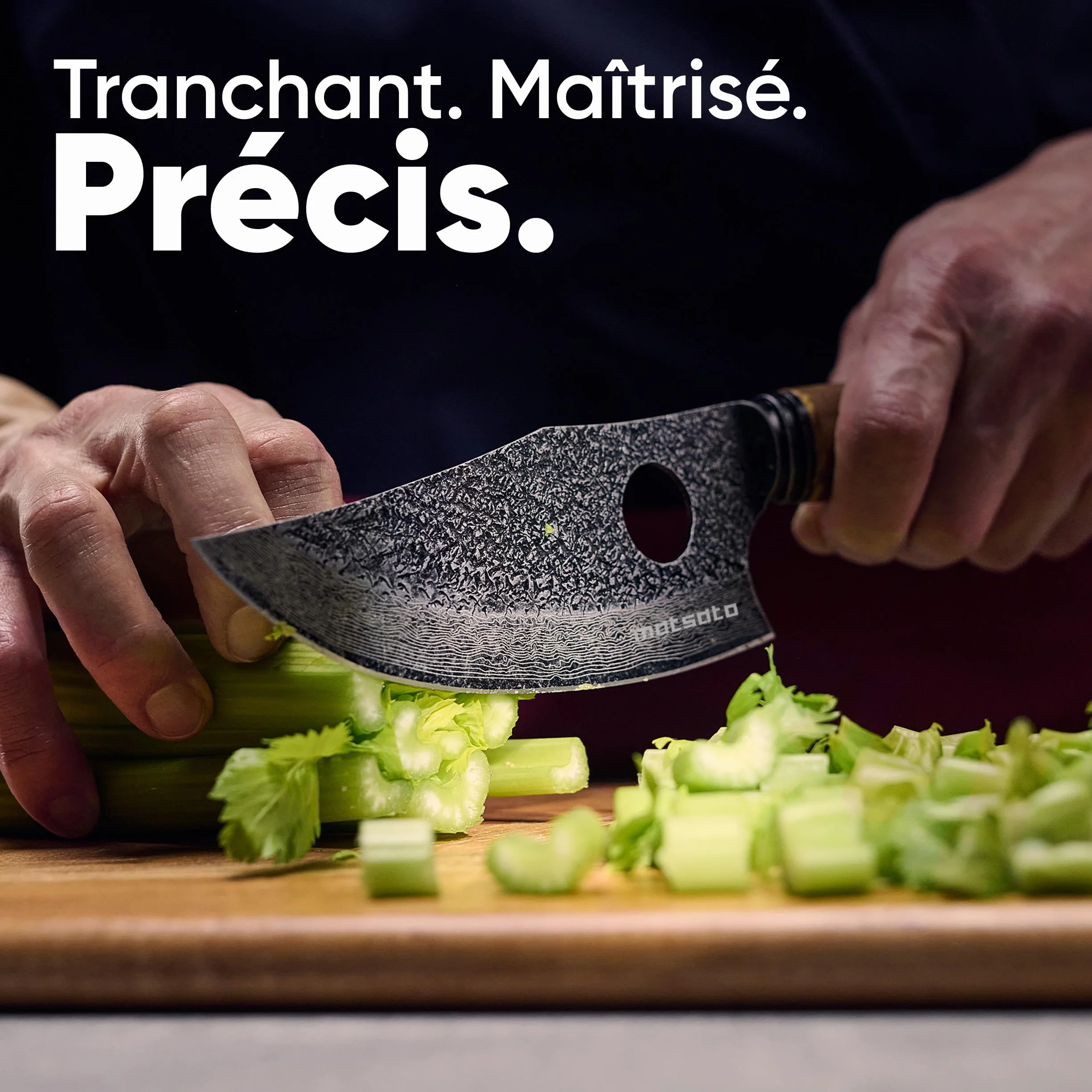 Matsato Osuren Couteau de Cuisine 16cm Lame Acier Japonais Damassé Manche Bois Ergonomique