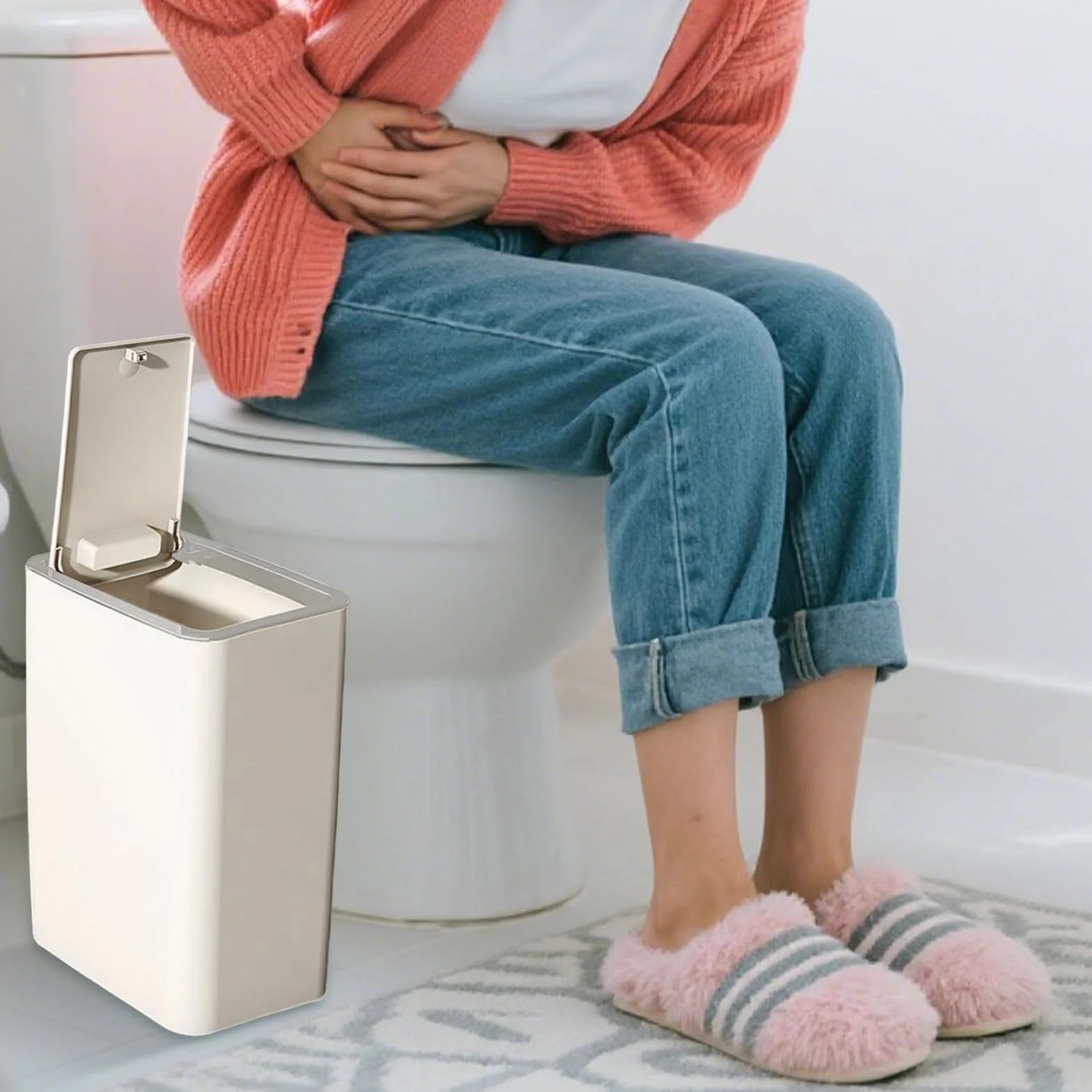 Poubelle avec couvercle 10 L - Poubelle compacte pour salle de bain, chambre