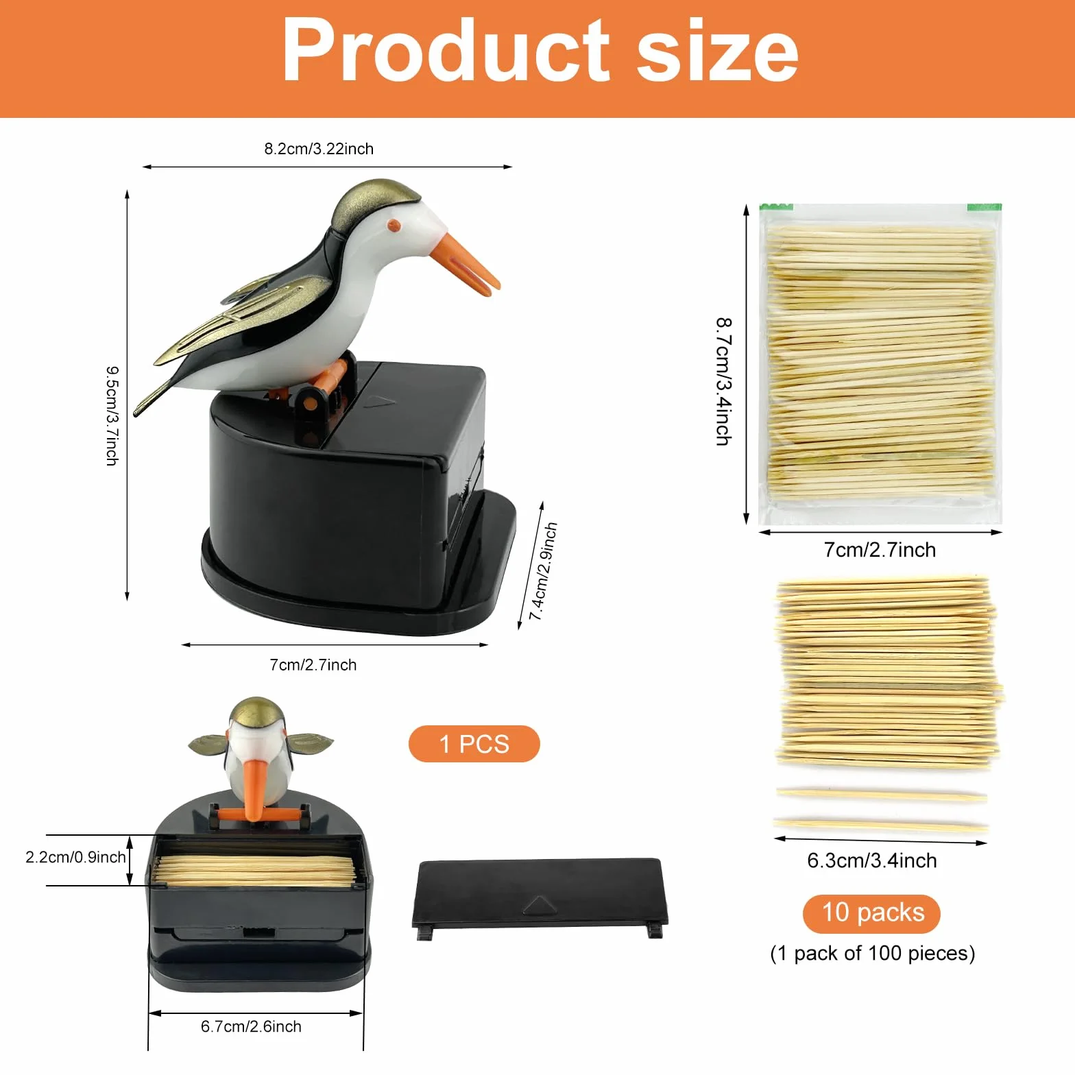 Distributeur de Cure Dent Automatique 9×7.6×8.6cm 100 Cure Dents