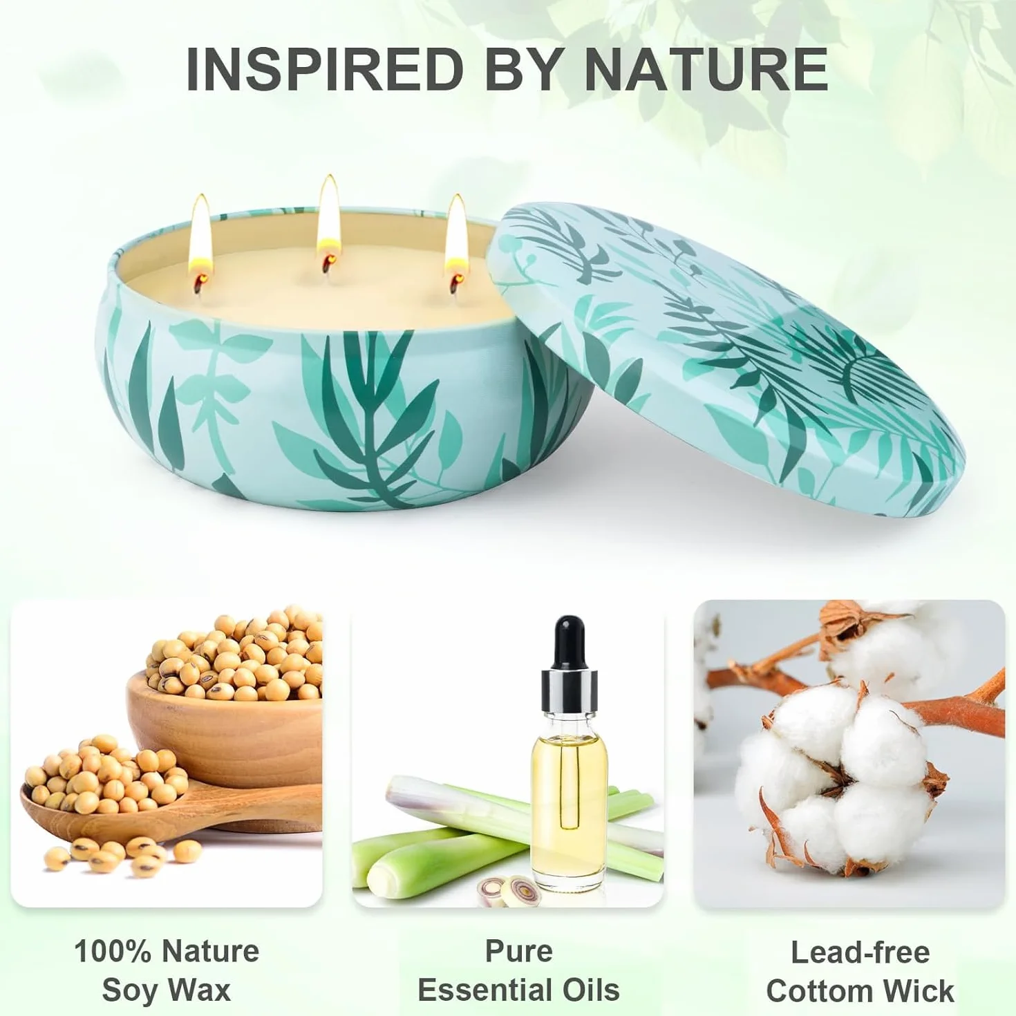 Bougie d'extérieur Citronnelle 36 oz 3 Mèches, Cire de Soja Naturelle, Jardin, Camping, Terrasse