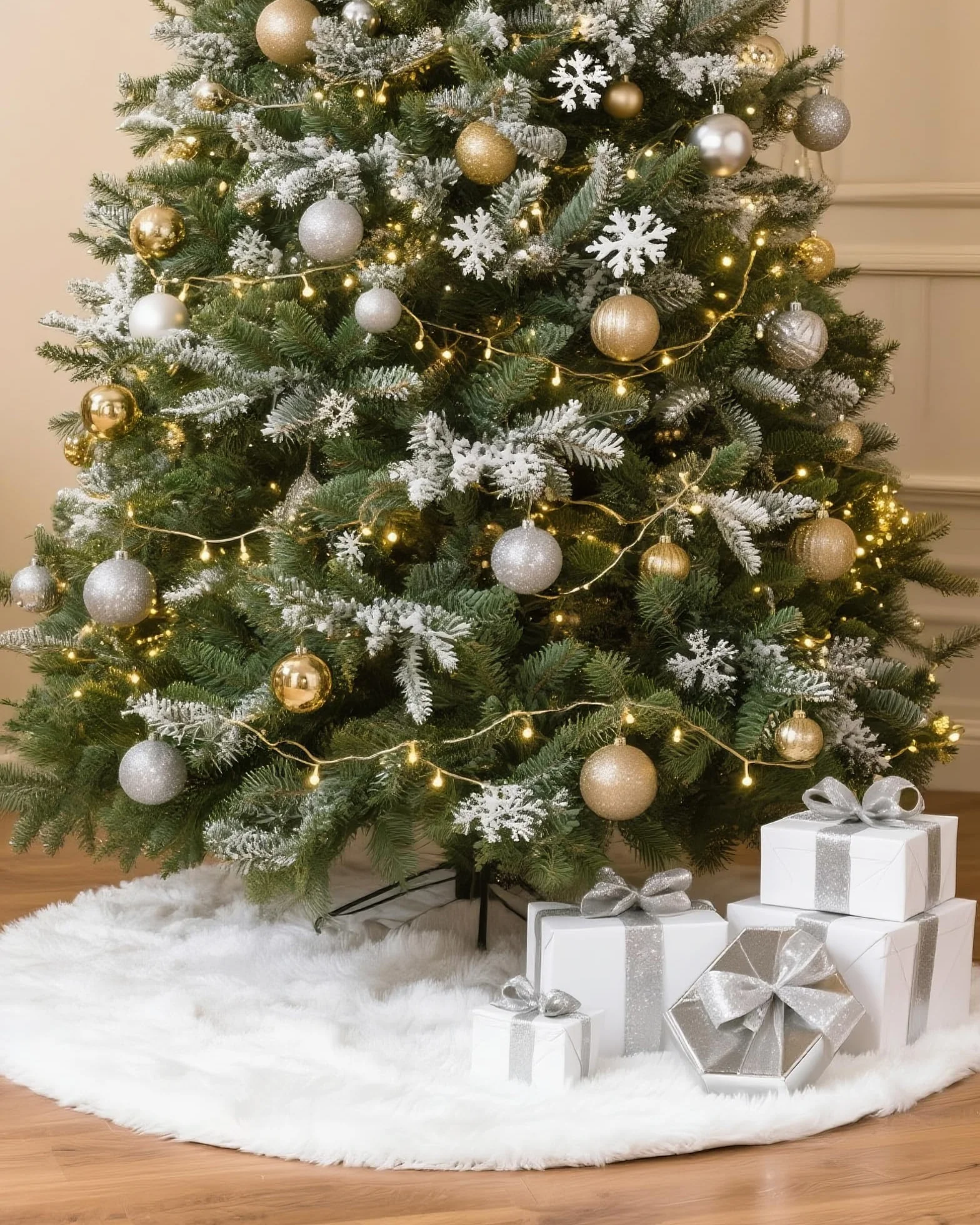 LIHAO Jupe de Sapin de Noël Cache Pied Tapis Peluche Blanc 78cm