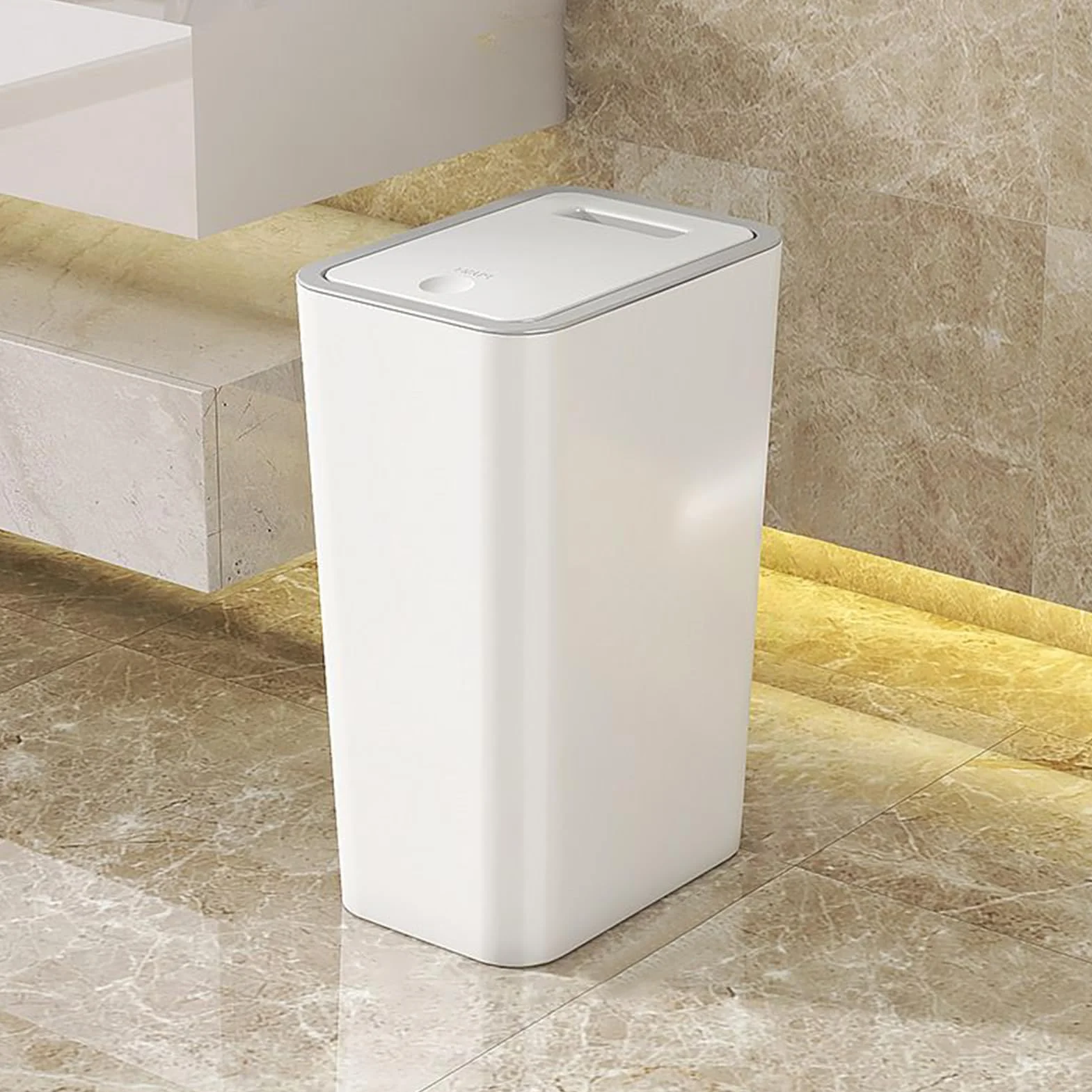 Poubelle avec couvercle 10 L - Poubelle compacte pour salle de bain, chambre
